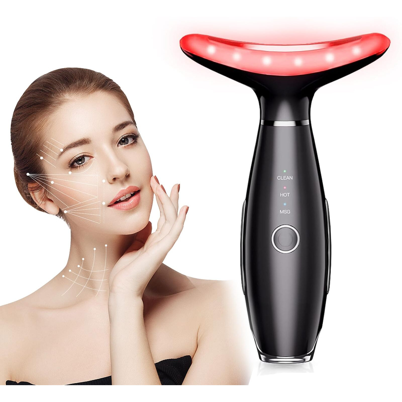 7-In-1 Colors Facial And Neck Massager,Lymphatic Contour Face Massager For Womens Skin Care- Rejuvenation- Lifting- Toning- Glow Boost-Tightening And Smooth