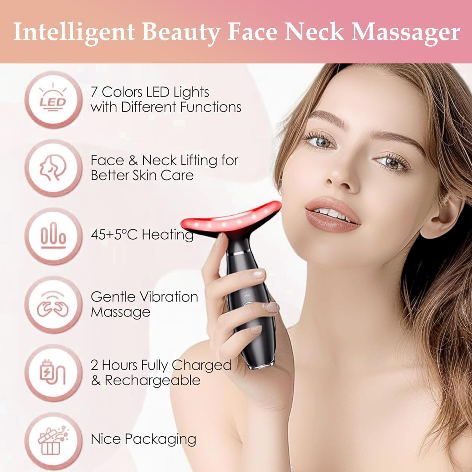 7-In-1 Colors Facial And Neck Massager,Lymphatic Contour Face Massager For Womens Skin Care- Rejuvenation- Lifting- Toning- Glow Boost-Tightening And Smooth
