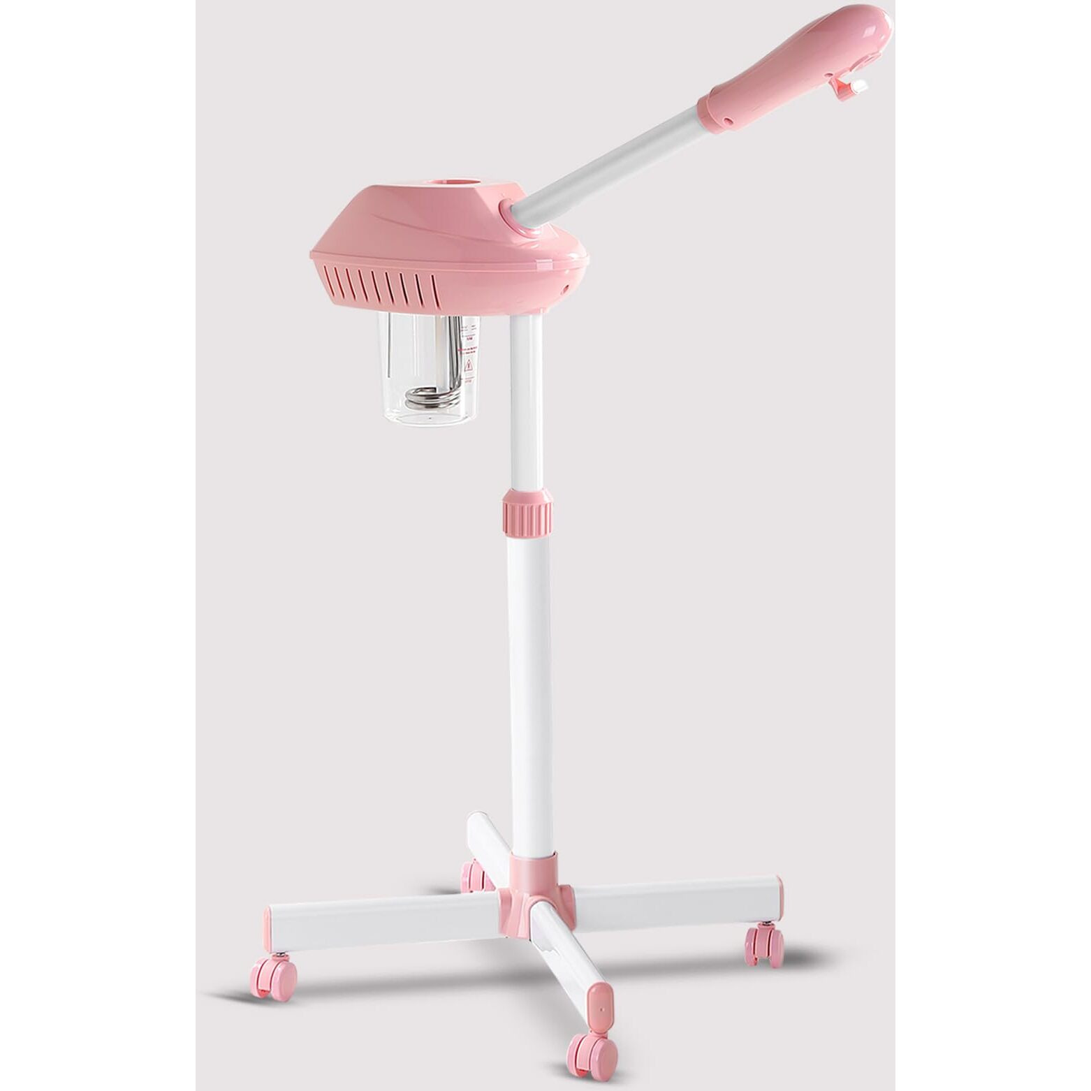 Face Steamer On Wheel Professional Ozone Face Steamer For Deep Facial Cleansing Pink