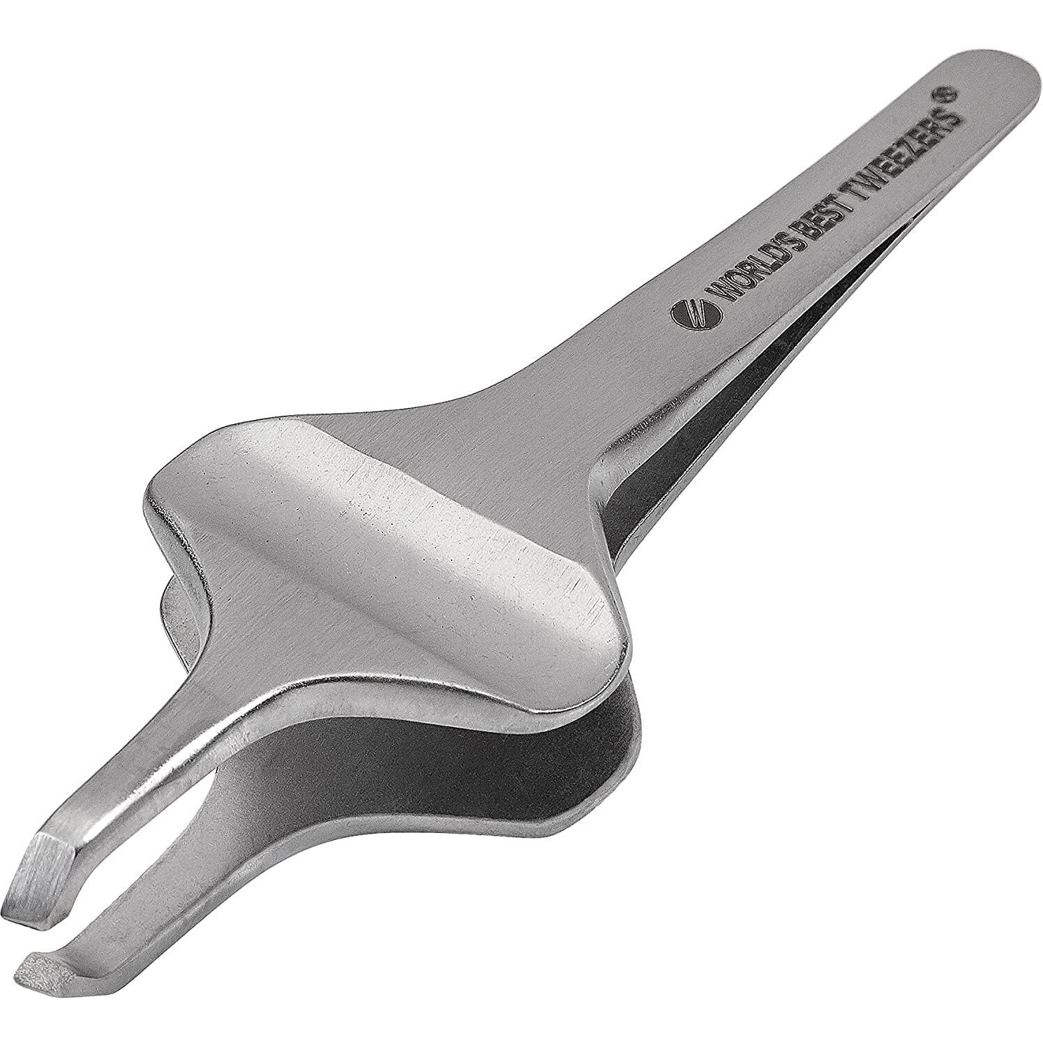 World's Best Tweezers Diamond Butterfly Tweezers - Wide Grip Slant Tip Precision Tweezers For Eyebrow, Facial & Ingrown Hair Removal - Perfectly Aligned Tool For Women&Men - Silver Stainless Steel