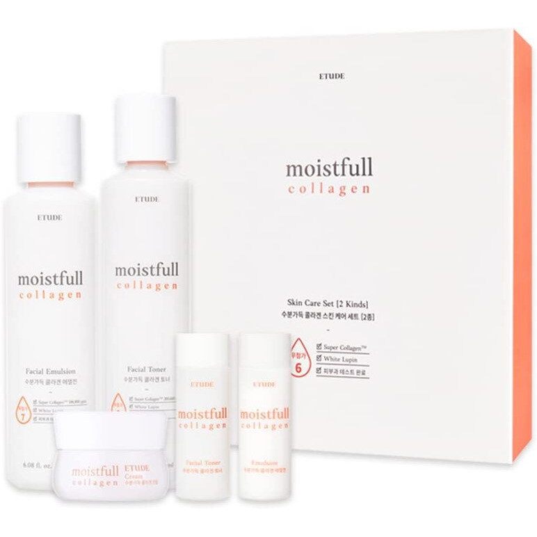 Etude Moistfull Collagen Skin Care Set, Perfect For Gift, Facial Emulsion And Toner, Face Moisturizer, Toner For Face, Super Collagen Water, Instant Moisture Recharge, Korean Skin Care, Beauty