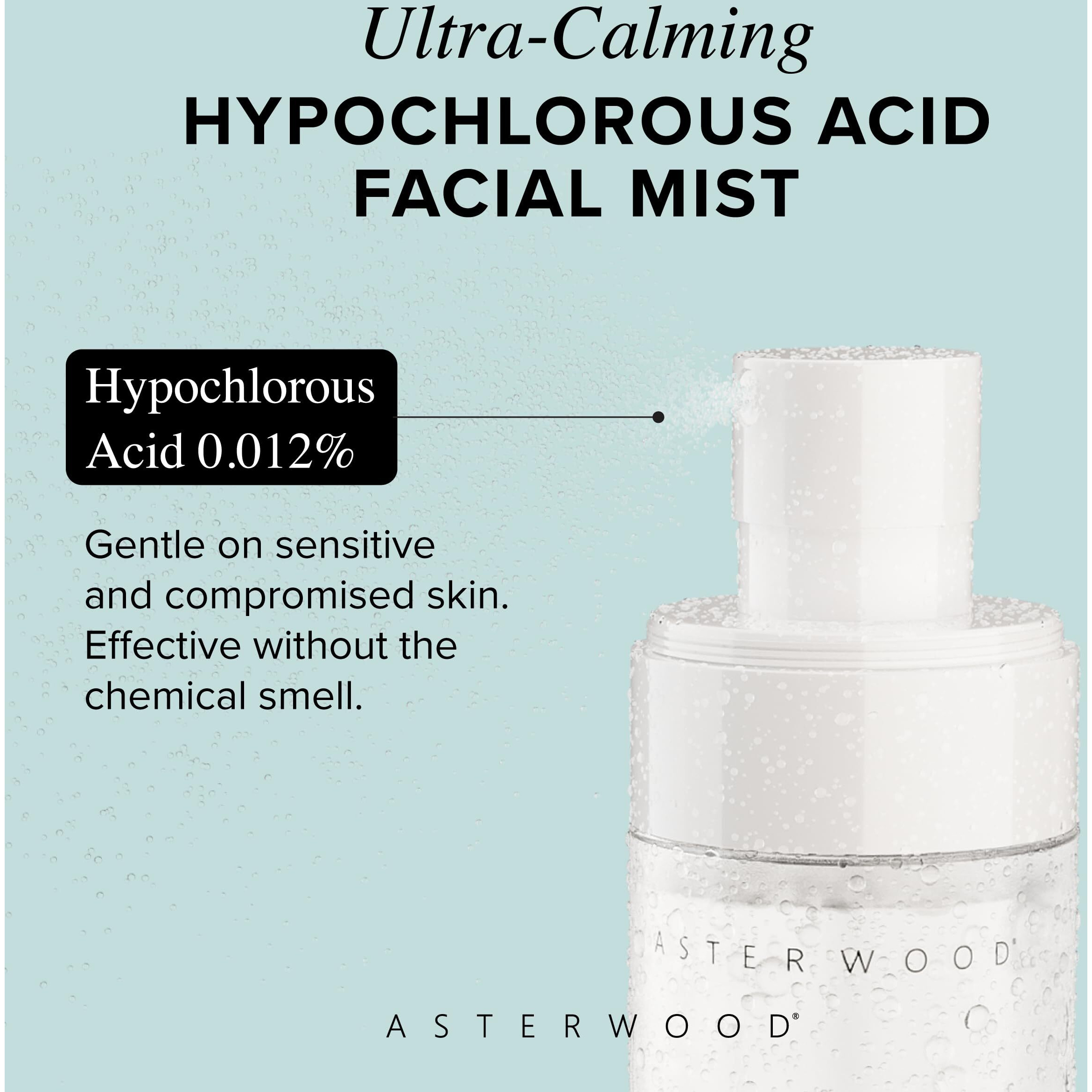 Asterwood Hypochlorous Acid Spray For Face - Targets Acne, Redness, Irritation - Multi-Purpose Skin Repair - Antibacterial, Antimicrobial - After Gym/Post-Workout Facial Mist - 4 Fl Oz