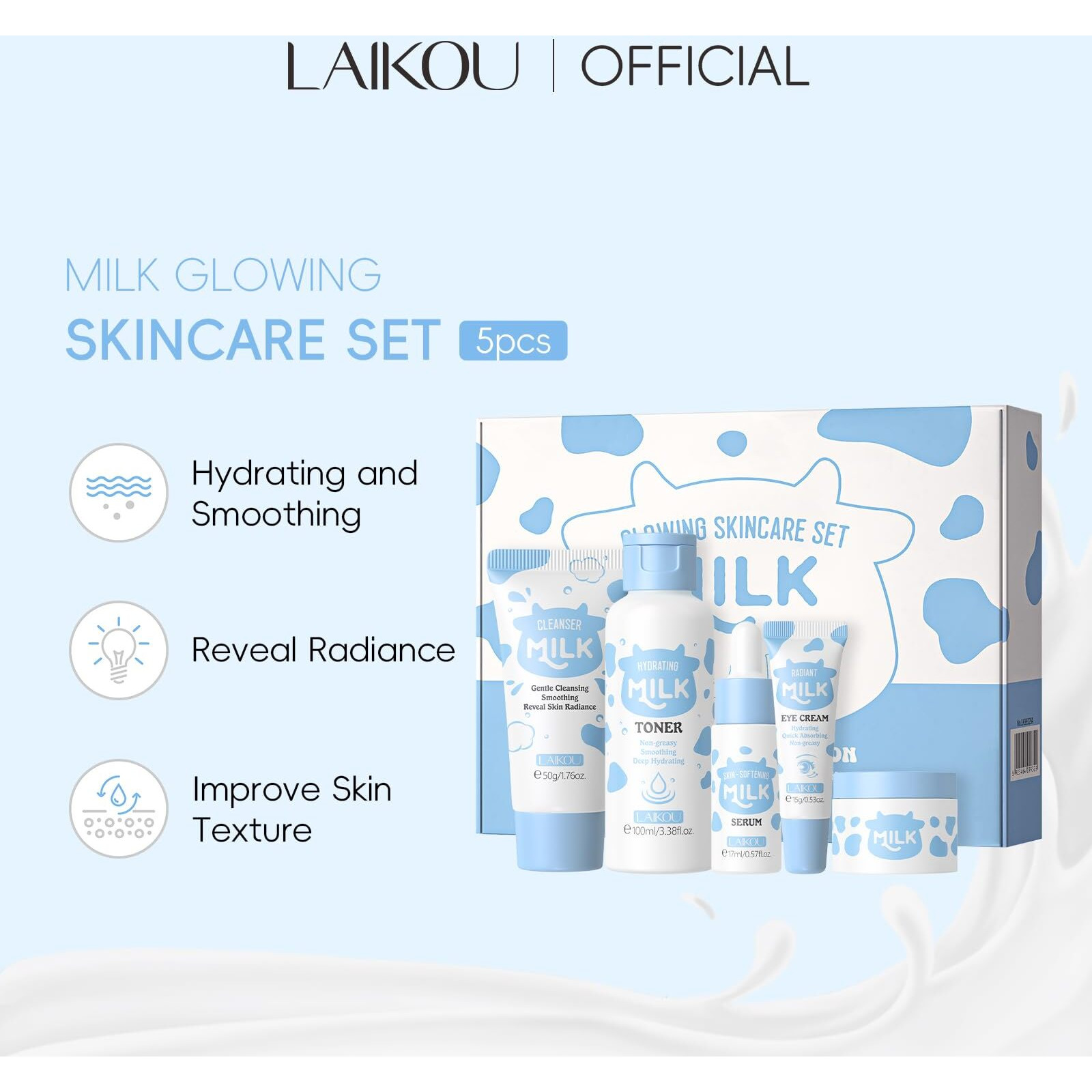 Laikou Skin Care Set, Skin Care Routine Kit For Women, Skincare Gift Set, Travel Size Toiletries With Milk Cleanser, Toner, Serum, Eye Cream, Face Cream Mother's Day Christmas Birthday Daughter Wife