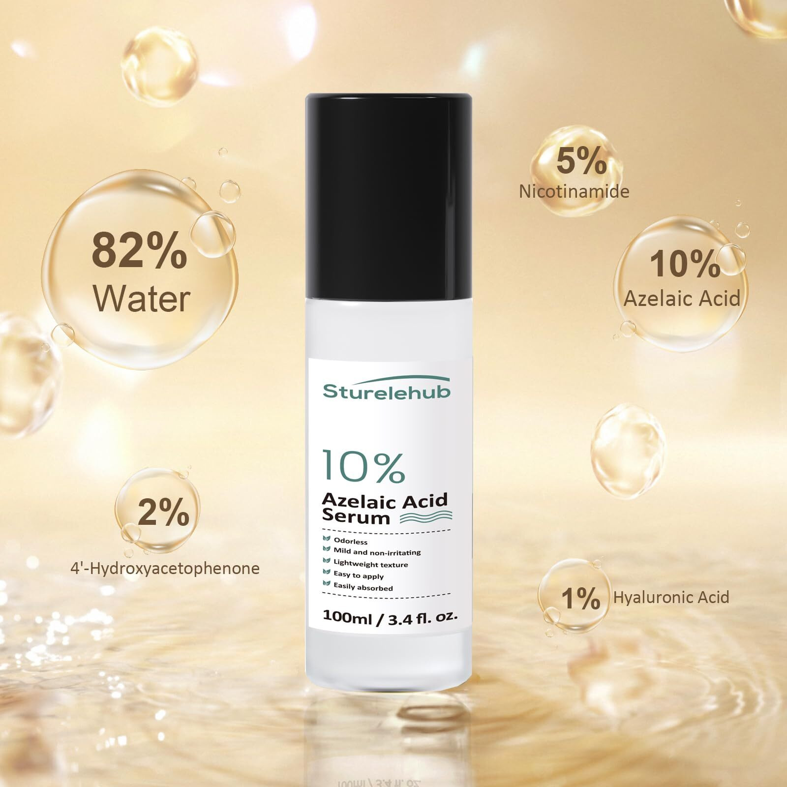 Azelaic Acid 10% Serum, 3.4 Fl. Oz. / 100Ml, Azelaic-Acid-Serum For Reducing Facial Redness And Face