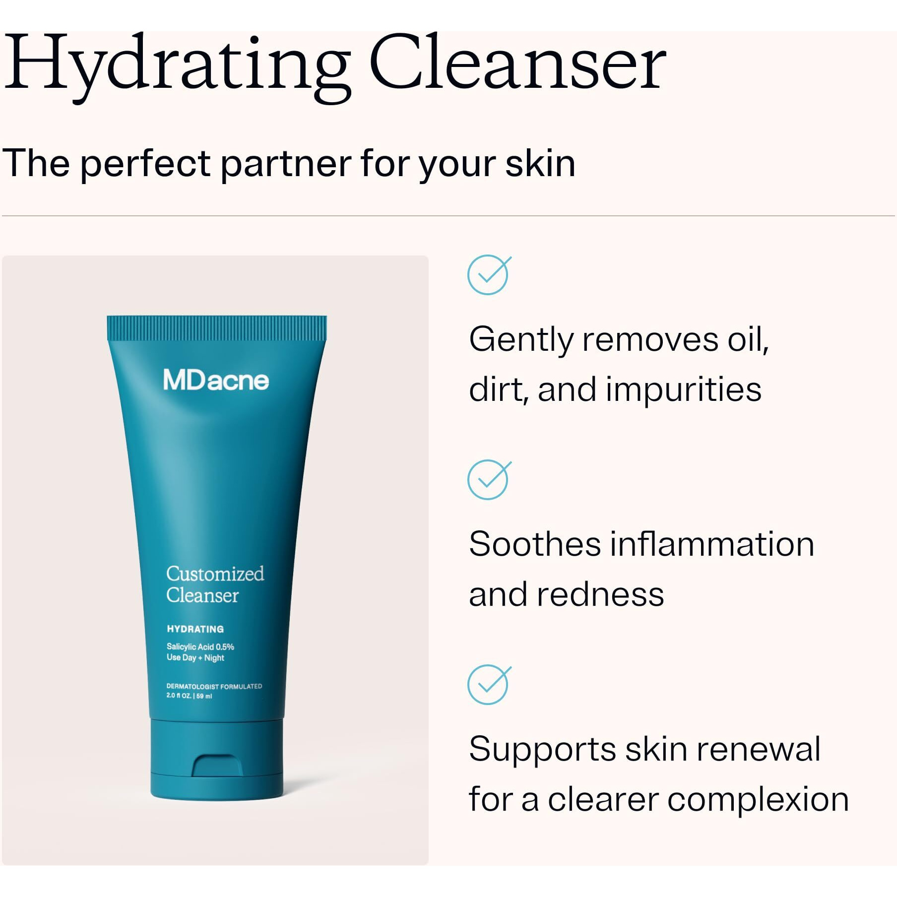 Mdacne Hydrating Facial Cleanser 3-Pack With Salicylic Acid 0.5% - Acne Treatment With Plant-Based Ingredients To Remove Dirt & Oil, Protect Skin & Unclog Pores - Calms Redness & Irritation