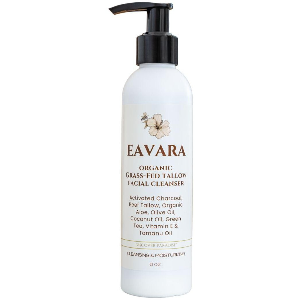 Eavara Beef Tallow Face Wash - Natural And Hydrating With Activated Charcoal, Aloe, Hyaluronic Acid, And Green Tea - Facial Cleanser With Grass Fed Beef Tallow - Face Wash For Women And Men - 6Oz Pump