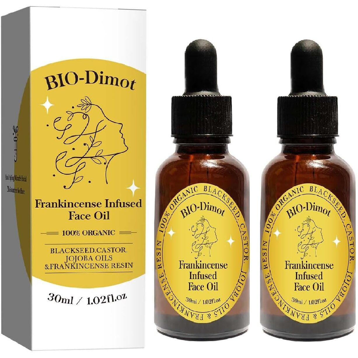 60 Ml Frankincense Essential Oil,Organic Castor & Jojoba Oils For Face Anti-Aging Facial Moisturizer Serum,Natural Skincare Hydrates Skin Moisturizing (2 Pcs)