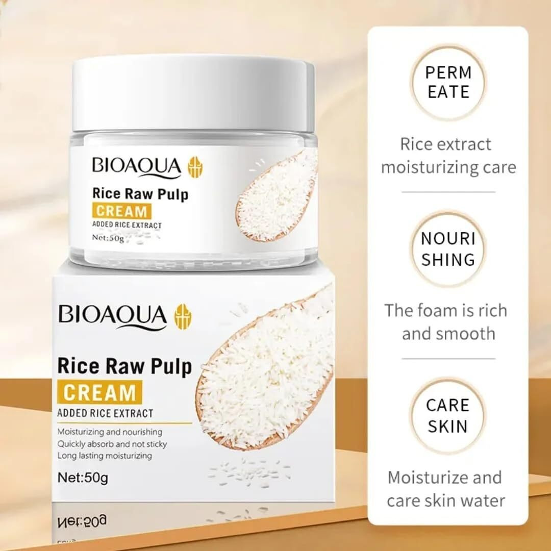 Bioaqua Rice Extract Raw Pulp Face Cream Moisturizing Skin Care Shrink Pores Facial Anti-Aging Moisturizer Smooth Fine Lines 50G / 1.76Oz