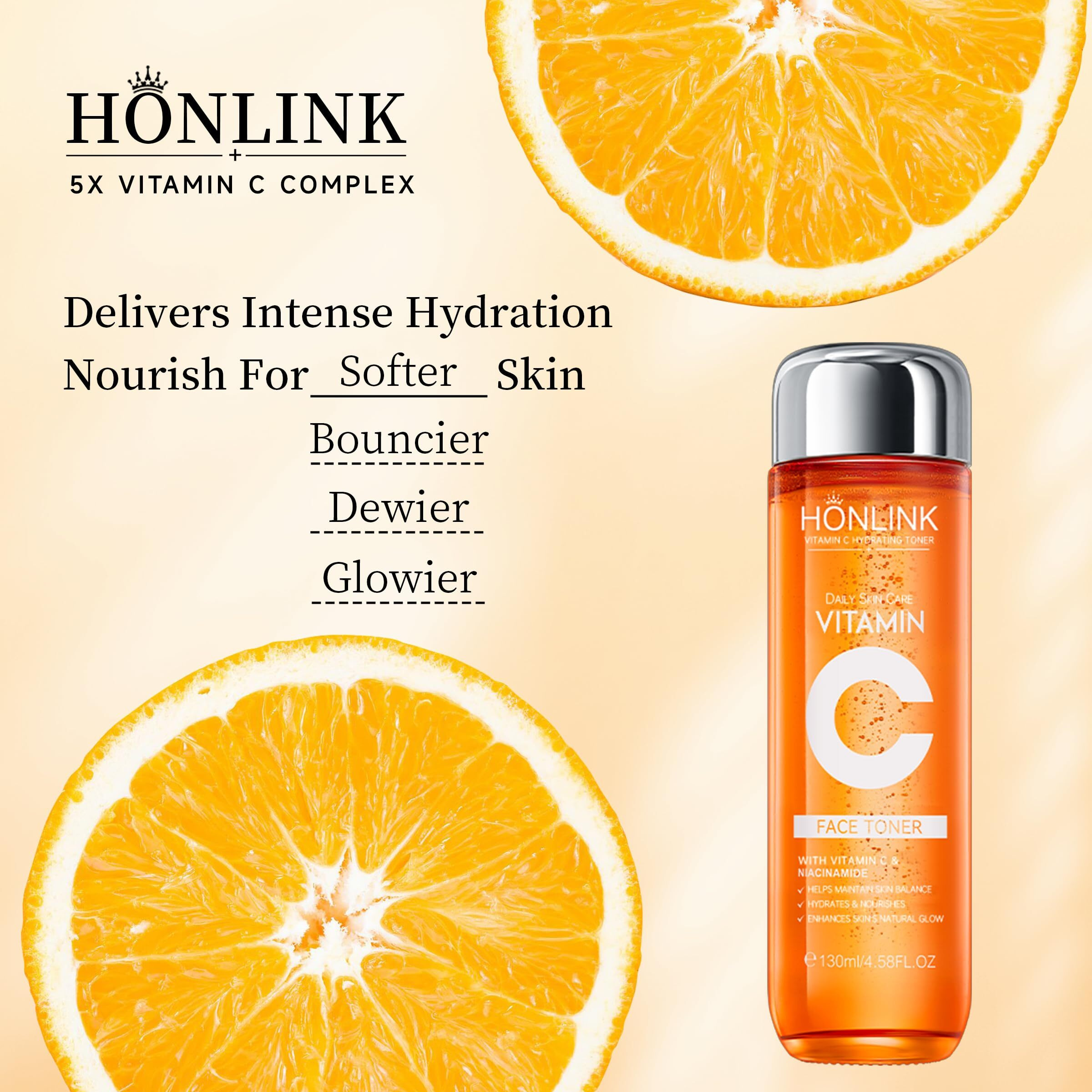 5X Vitamin C Toner Honlink Facial Care Toner, Hyaluronic Acid Hydrating Facial Treatment For Even Skin Korean Tone, Safe Glowing Skin 130Ml,K-Beauty,Tk Popular Skin Care Products, Women Gift