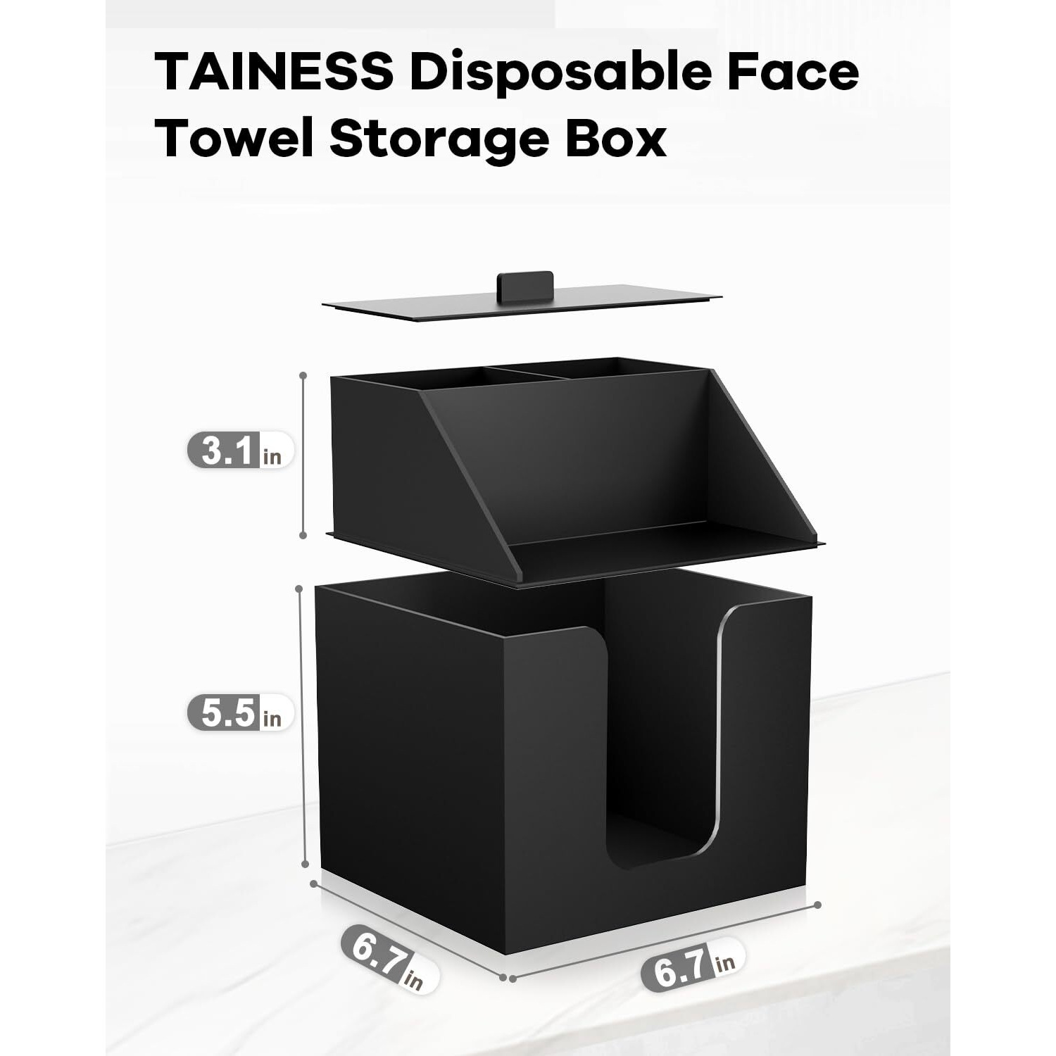 Tainess Disposable Facial Towels Storage Box Compatible With Clean Skin Club Clean Towel Xl - Cotton Pads - Swabs Upgraded Double Layer Acrylic Storage Container Face Towel Holder (Matte Black)