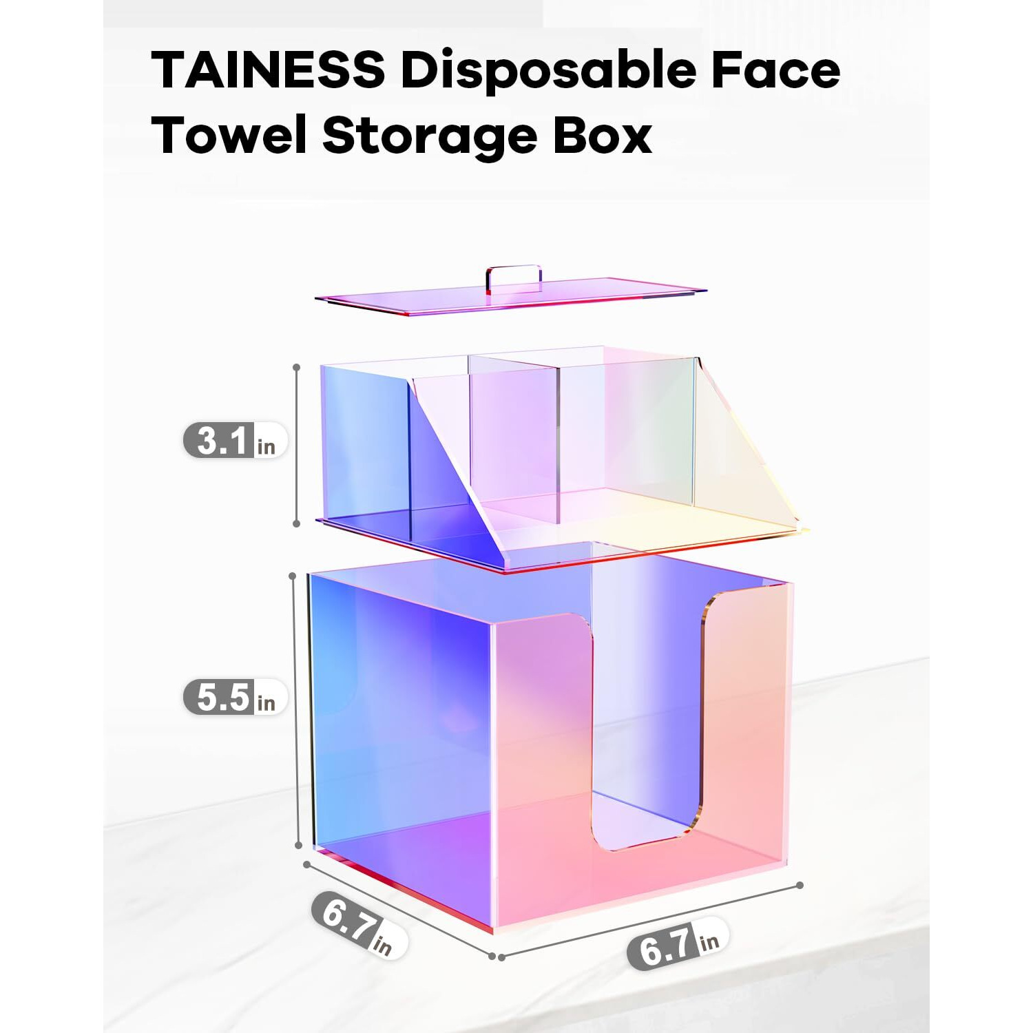 Tainess Disposable Facial Towels Storage Box Compatible With Clean Skin Club Clean Towel Xl - Cotton Pads - Swabs Upgraded Double Layer Acrylic Storage Container Face Towel Holder (Glossy Rainbow)