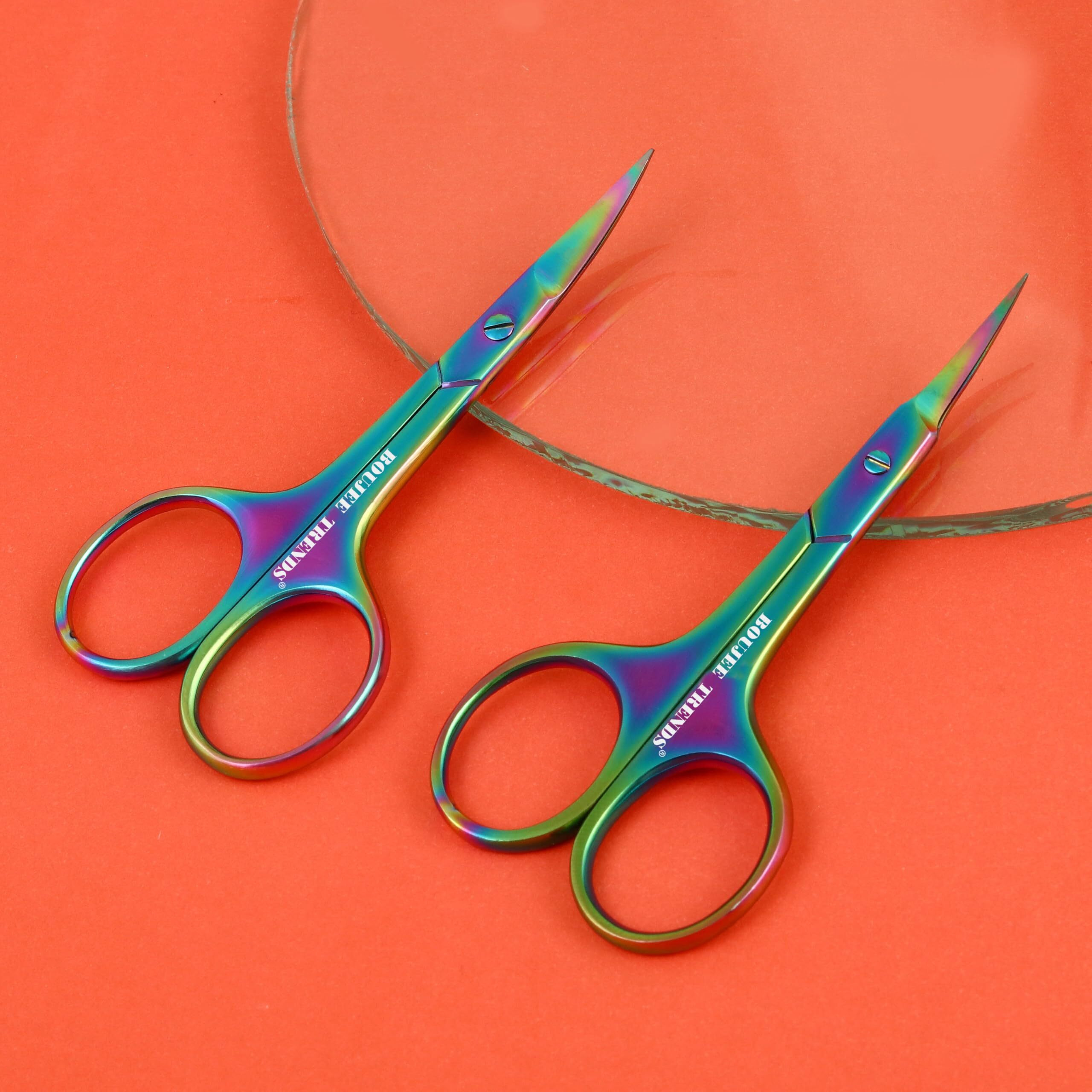 Set Of Nail And Cuticle Scissors Toenail Eyebrow Mustache Facial Nose Ear Hair Grooming Multipurpose Small Beauty Scissors Curved And Sharp Blades Multi Titanium Color
