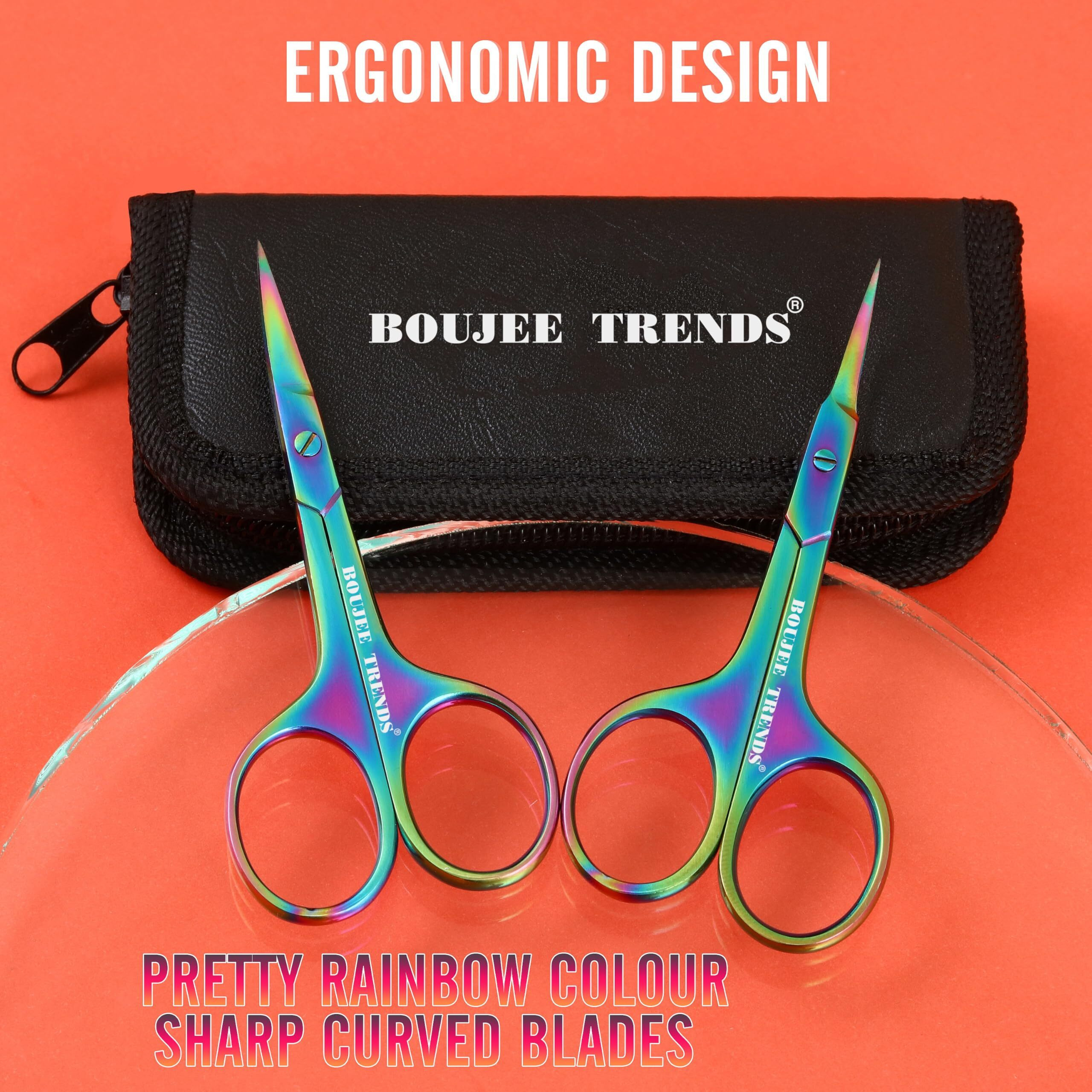 Set Of Nail And Cuticle Scissors Toenail Eyebrow Mustache Facial Nose Ear Hair Grooming Multipurpose Small Beauty Scissors Curved And Sharp Blades Multi Titanium Color