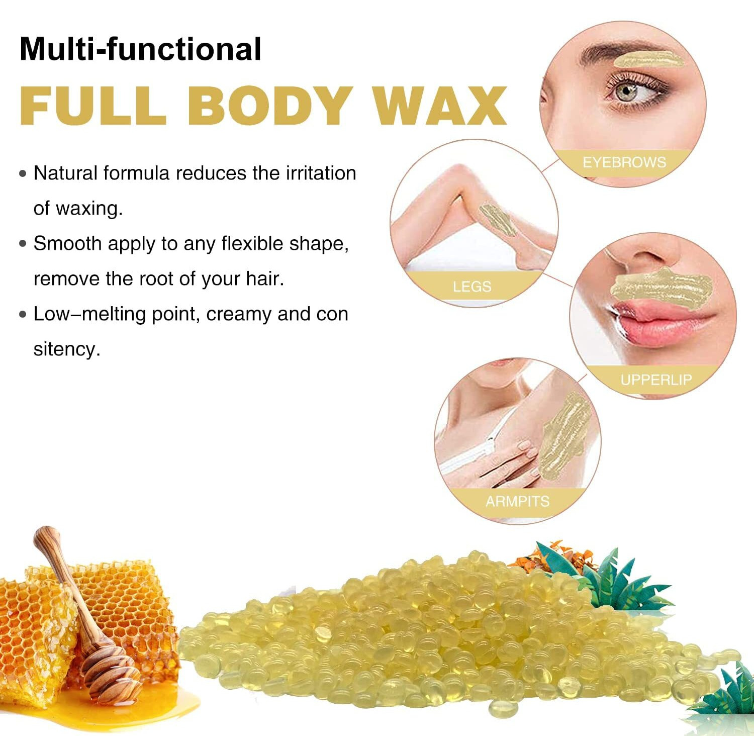 Wax Beads For Hair Removal, Wax Beads For Sensitive Skin, 1.1Lb Painless Waxing Beans For Bikini, Eyebrow Facial For At Home Pearl Waxing Beads With 20 Spatulas For Women Men (Honey)