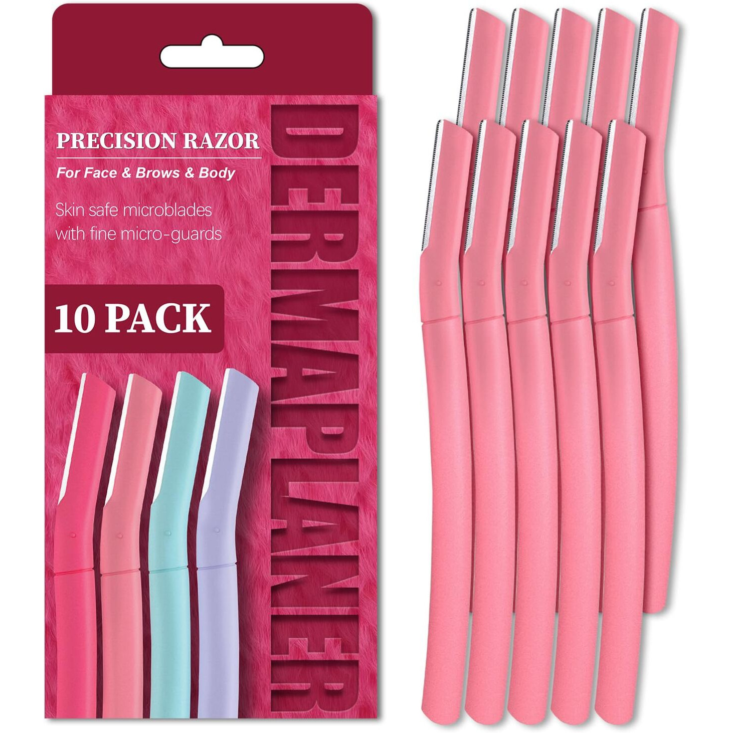 Face Razors For Women, Dermaplane Razor For Women Face, Eyebrow Razor, Facial Razors, Dermaplaning Tool, Gentle Skin Exfoliation Microblades For Sensitive Skin, Peach Fuzz Remover, 10 Count (Blush)