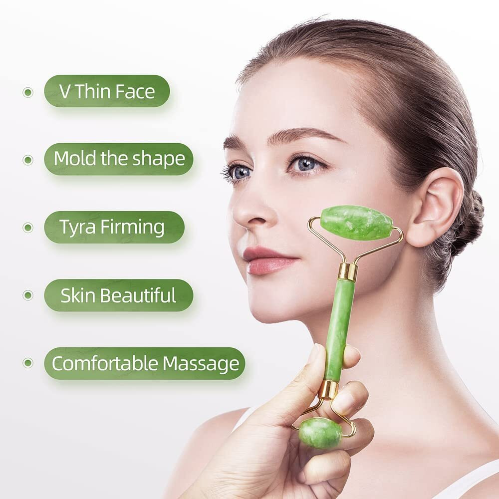 3-In-1 Natural Jade Roller And Gua Sha Set For Face And Eye Ice Roller Facial Cooling Massage Roller (Light Blue Ice Roller + Jade Roller + Gua Sha)