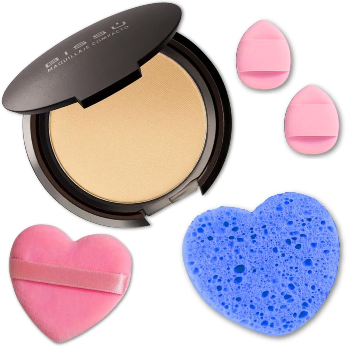 Beetbul Makeup & Exfoliation Kit - Biss   Compact Powder + 1 Medium Velvet Puff + 2 Finger Puffs + 1 Facial Exfoliating Sponge (08 Wheat, One Size)