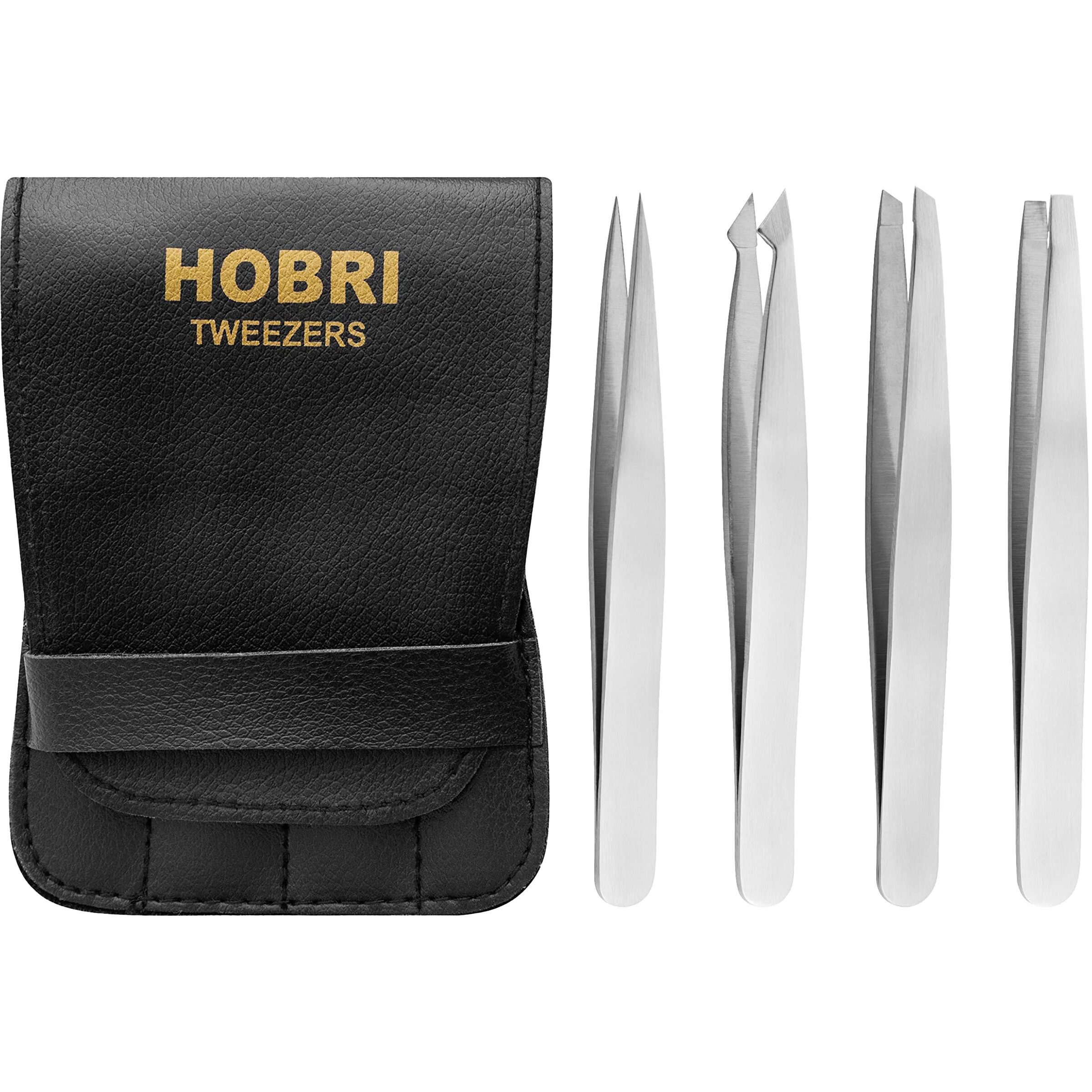 Tweezers Set, Eyebrows Tweezers Set Professional Stainless Steel Tweezers Set - 4 Pieces With Leatherette Travel Case Perfect For Facial Hair, Beauty And Personal Care Tool (Silver)