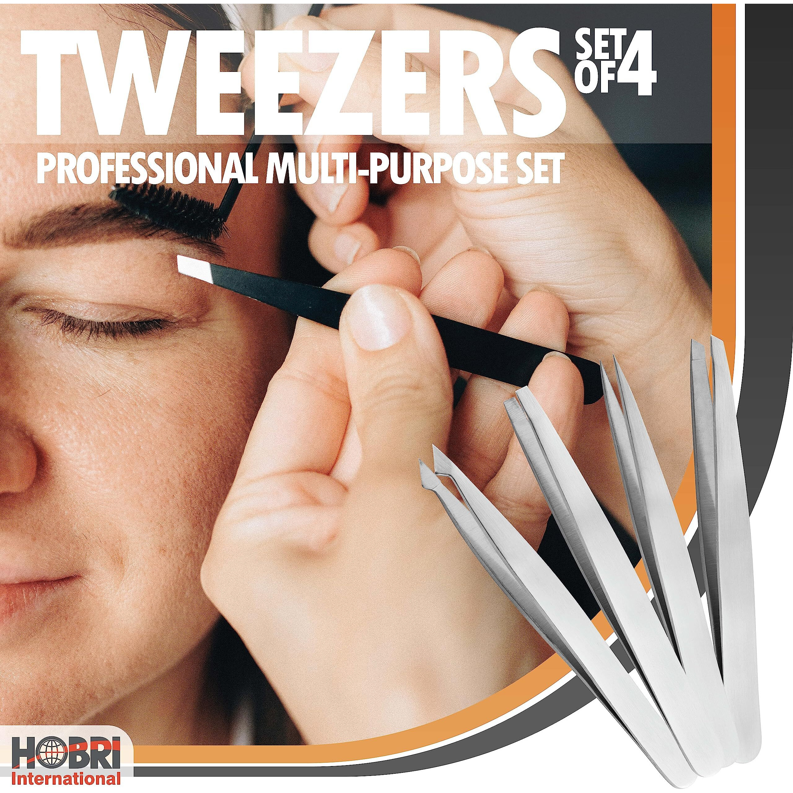 Tweezers Set, Eyebrows Tweezers Set Professional Stainless Steel Tweezers Set - 4 Pieces With Leatherette Travel Case Perfect For Facial Hair, Beauty And Personal Care Tool (Silver)