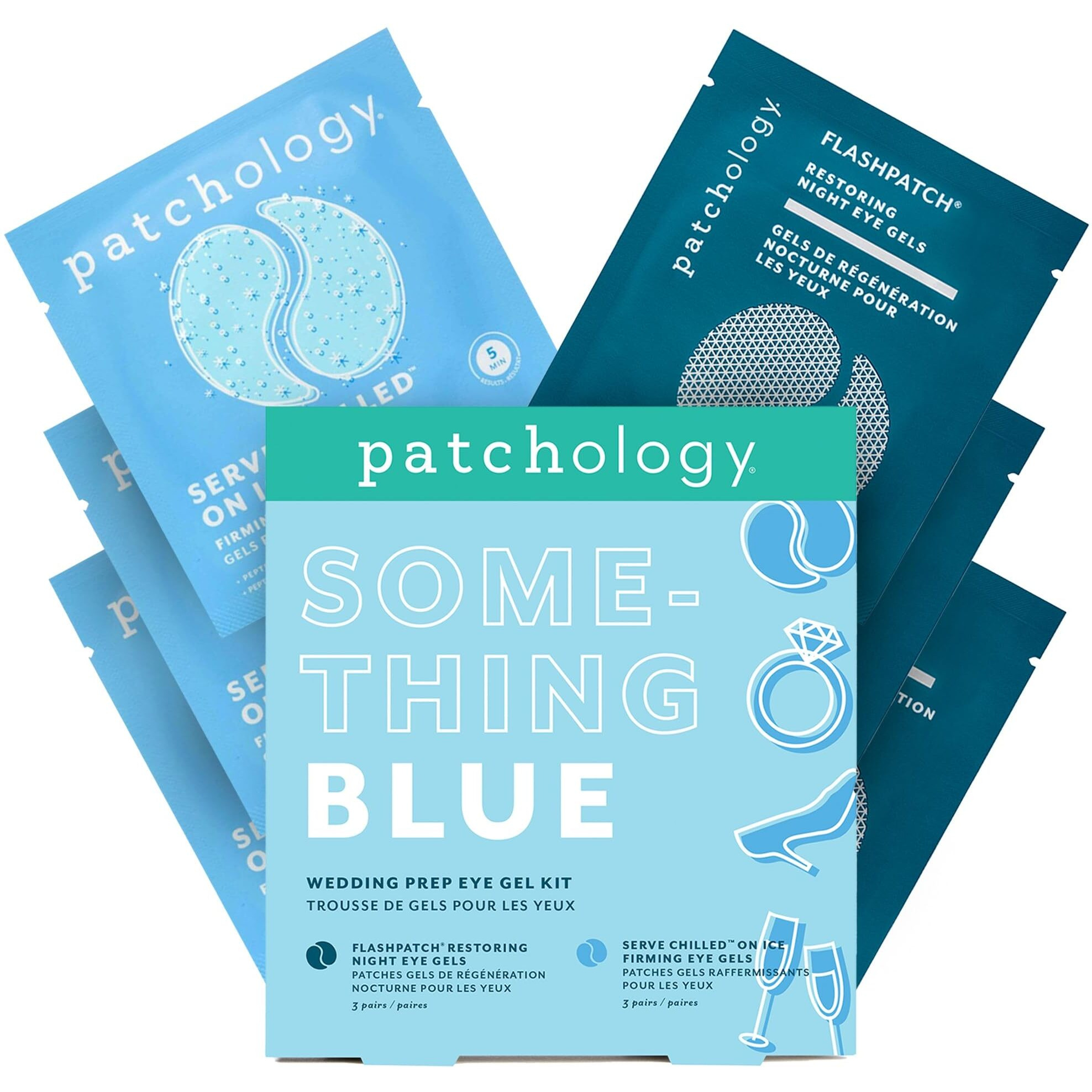 Patchology Bridal Shower Gift Box - Something Blue Cooling Under Eye Patches For Brides & Bridesmaids, Depuffing & Firming Gel Masks With Peptides & Bakuchiol - Wedding Skincare Gift Set