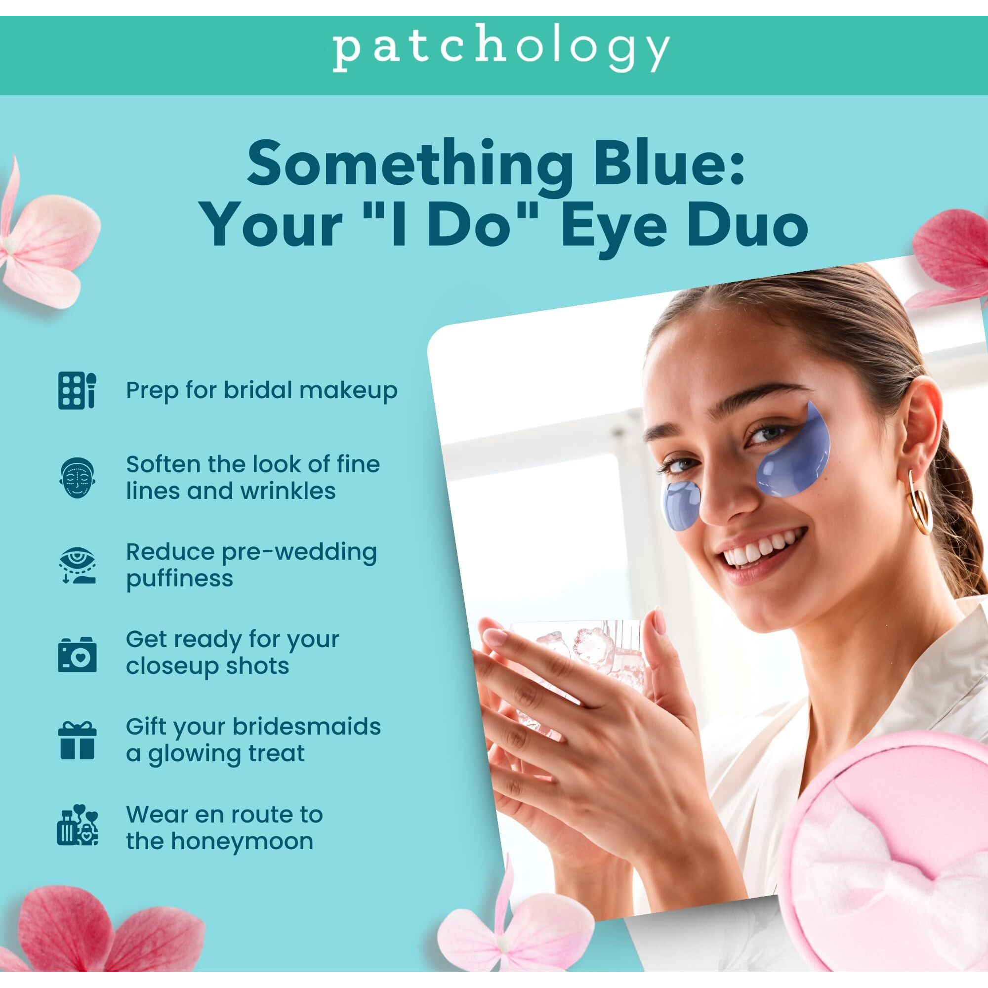 Patchology Bridal Shower Gift Box - Something Blue Cooling Under Eye Patches For Brides & Bridesmaids, Depuffing & Firming Gel Masks With Peptides & Bakuchiol - Wedding Skincare Gift Set