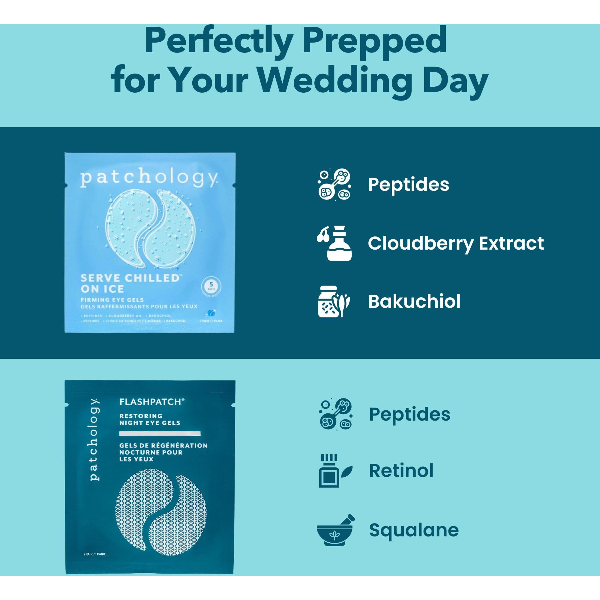 Patchology Bridal Shower Gift Box - Something Blue Cooling Under Eye Patches For Brides & Bridesmaids, Depuffing & Firming Gel Masks With Peptides & Bakuchiol - Wedding Skincare Gift Set