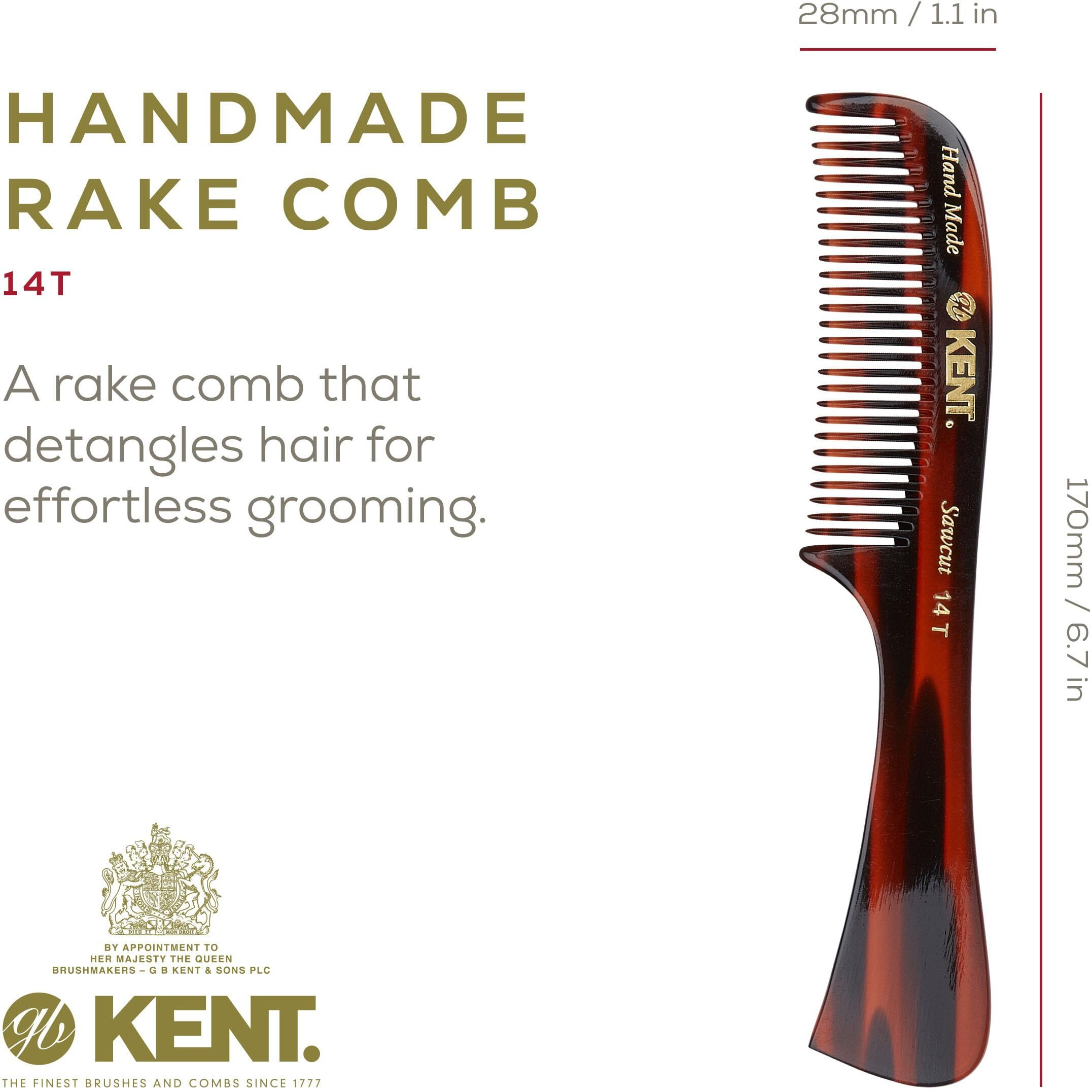 Kent 14T Hair Detangling Comb, Wide Tooth Comb For Long Hair, Wet And Dry Handmade Detangler For Women, Saw-Cut And Hand Polished Made In England