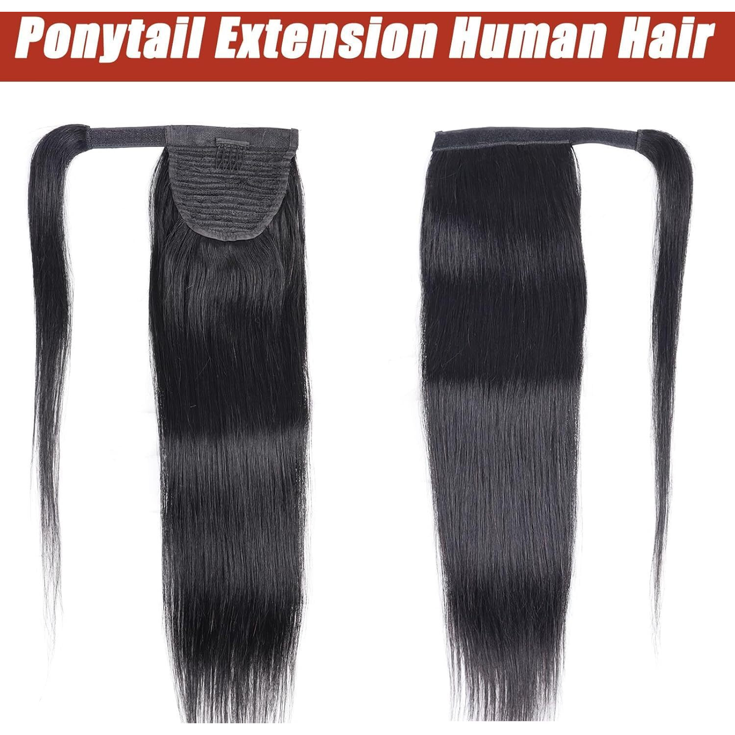 Wrap Around Ponytail Human Hair Extensions 10A Brazilian Straight Ponytail For Black Women Unprocessed Remy Human Hair Pony Tail With Magic Paste Clip In Extension Hairpiece 110G (24 Inch)