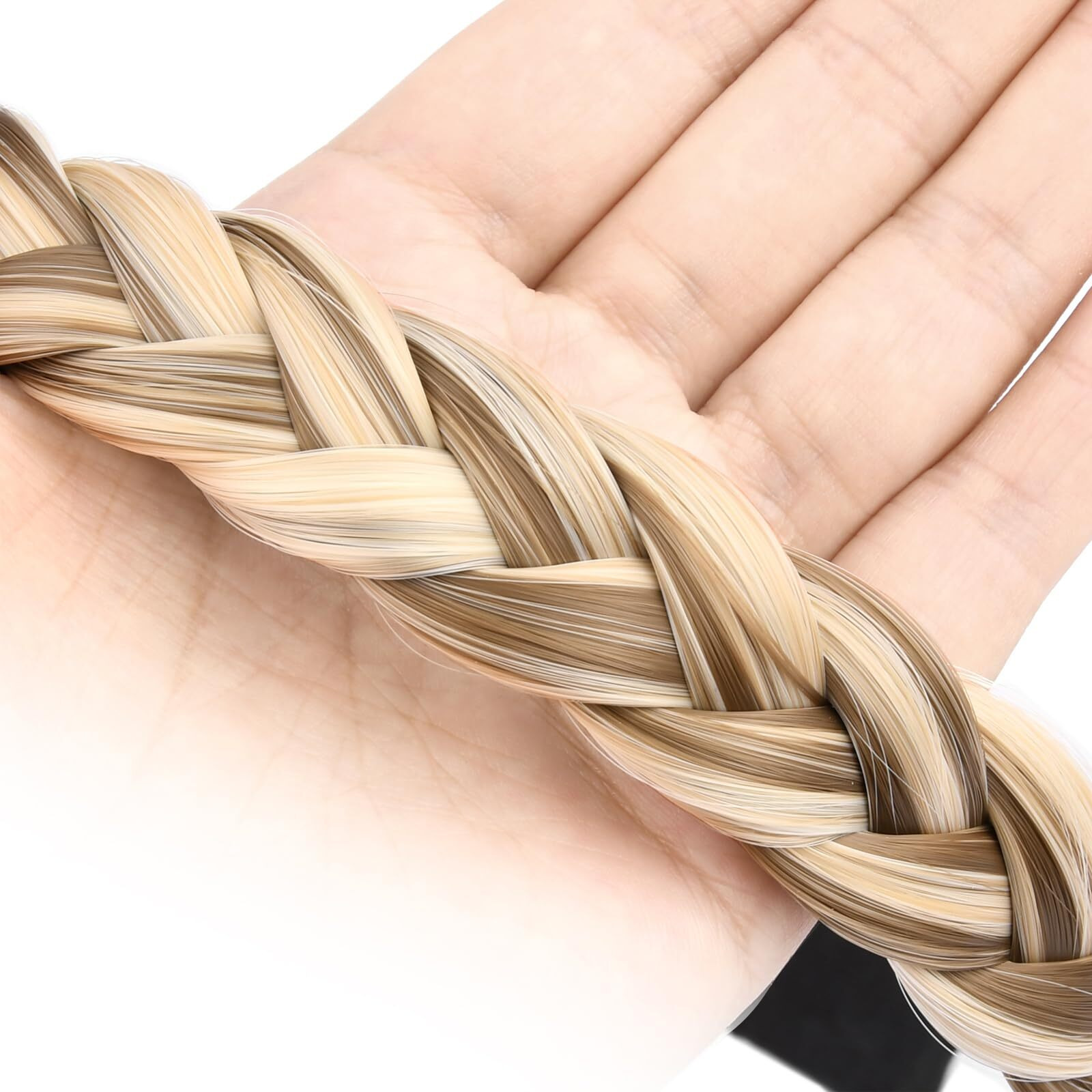 Oplira Braided Headband With Teeth Braids Hairband With Tooth Synthetic Hair Band Plaited Hairband For Women (Highlighted-0.9 Inches, Adjustable Size)
