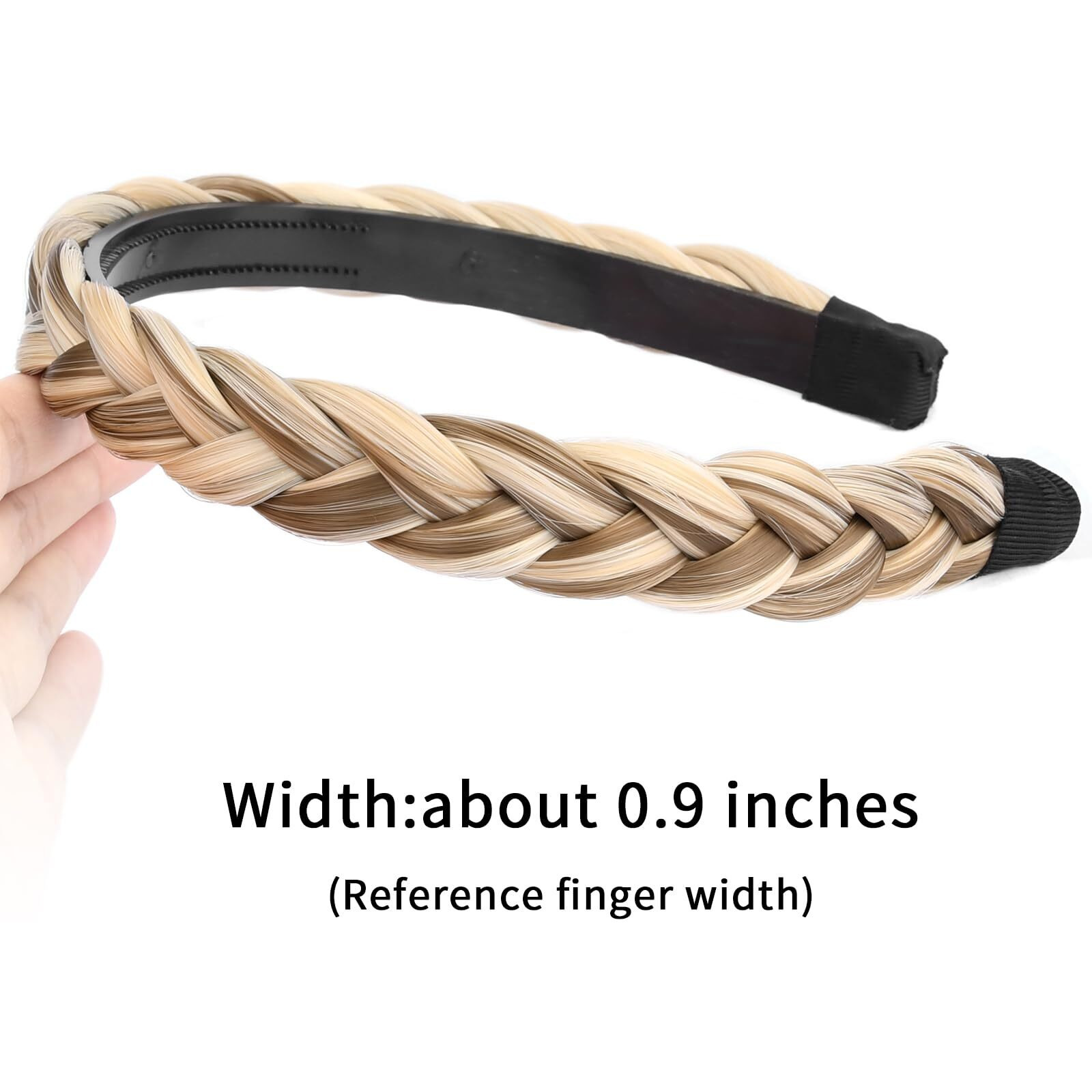 Oplira Braided Headband With Teeth Braids Hairband With Tooth Synthetic Hair Band Plaited Hairband For Women (Highlighted-0.9 Inches, Adjustable Size)
