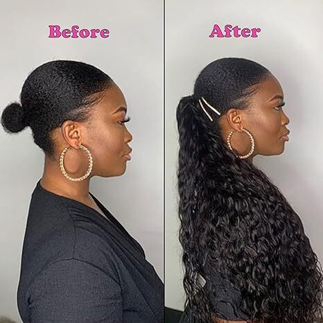 Human Hair Curly Wave Ponytail Extensions Human Hair Wrap Around Corn Wave Pony Magic Paste Brazilian Human Hair Extensions For Women Natural Black(20 Inch)