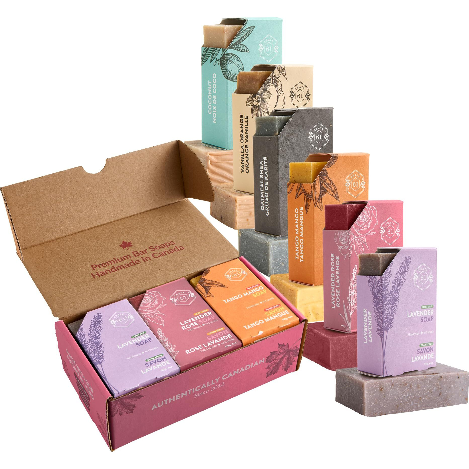 Crate 61, Handmade In Canada, Plant Based Cold Process Natural Bar Soap, With Premium Essential Oils, Dry Skin, Pack Of 6 (For Her)