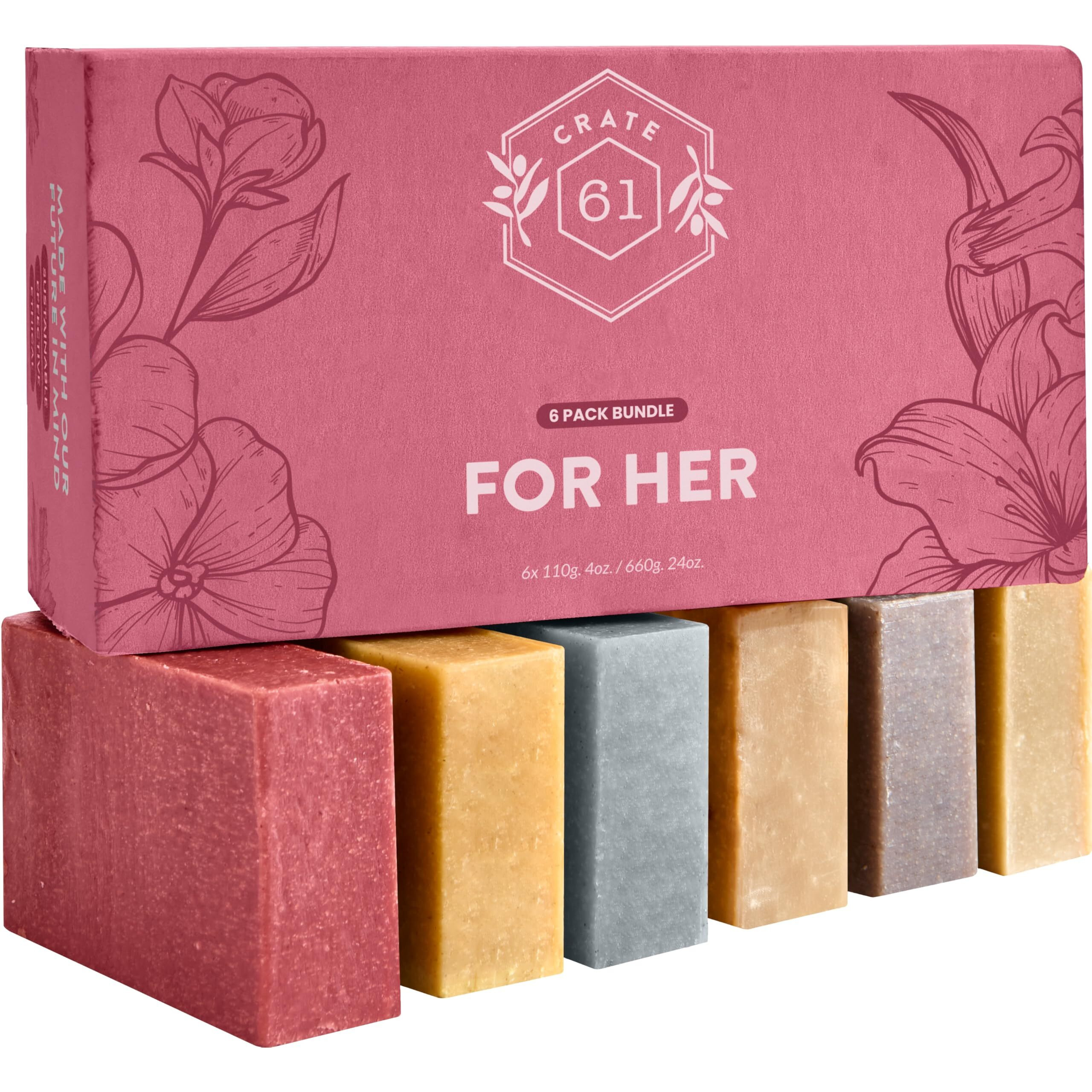 Crate 61, Handmade In Canada, Plant Based Cold Process Natural Bar Soap, With Premium Essential Oils, Dry Skin, Pack Of 6 (For Her)