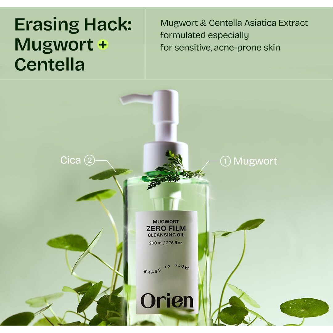 Orien Mugwort Zero Film Cleansing Oil 6.76 Fl.Oz. 200Ml Daily Makeup Blackhead Removal No Pore Clogging Korean Skincare Double Cleansing