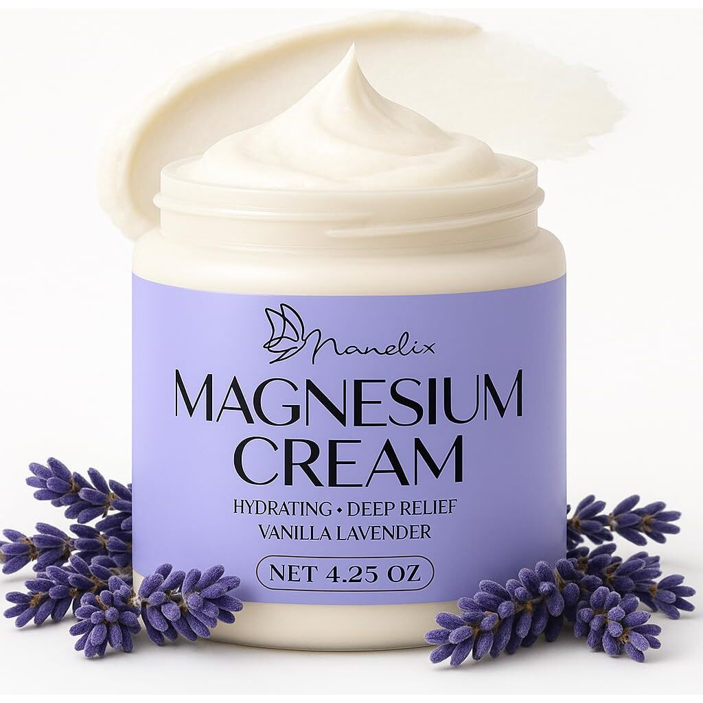 Manelix Magnesium Cream For Sleep - Topical Magnesium For Women, Muscle Relaxation, Calm, Moisturizing With Coconut Oil, Shea Butter & Hyaluronic Acid, 4.23 Oz, Safe For Kids (4.23 Ounce, Lavender)