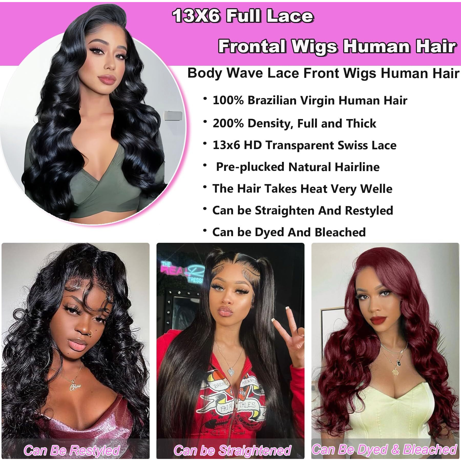 32Inch 13X6 Body Wave Lace Front Wigs Human Hair Pre Plucked Lace Frontal Wigs Glueless Body Wave Human Hair Wig Lace Front Wigs For Women Brazilian Virgin Human Hair With Baby Hair 200% Density
