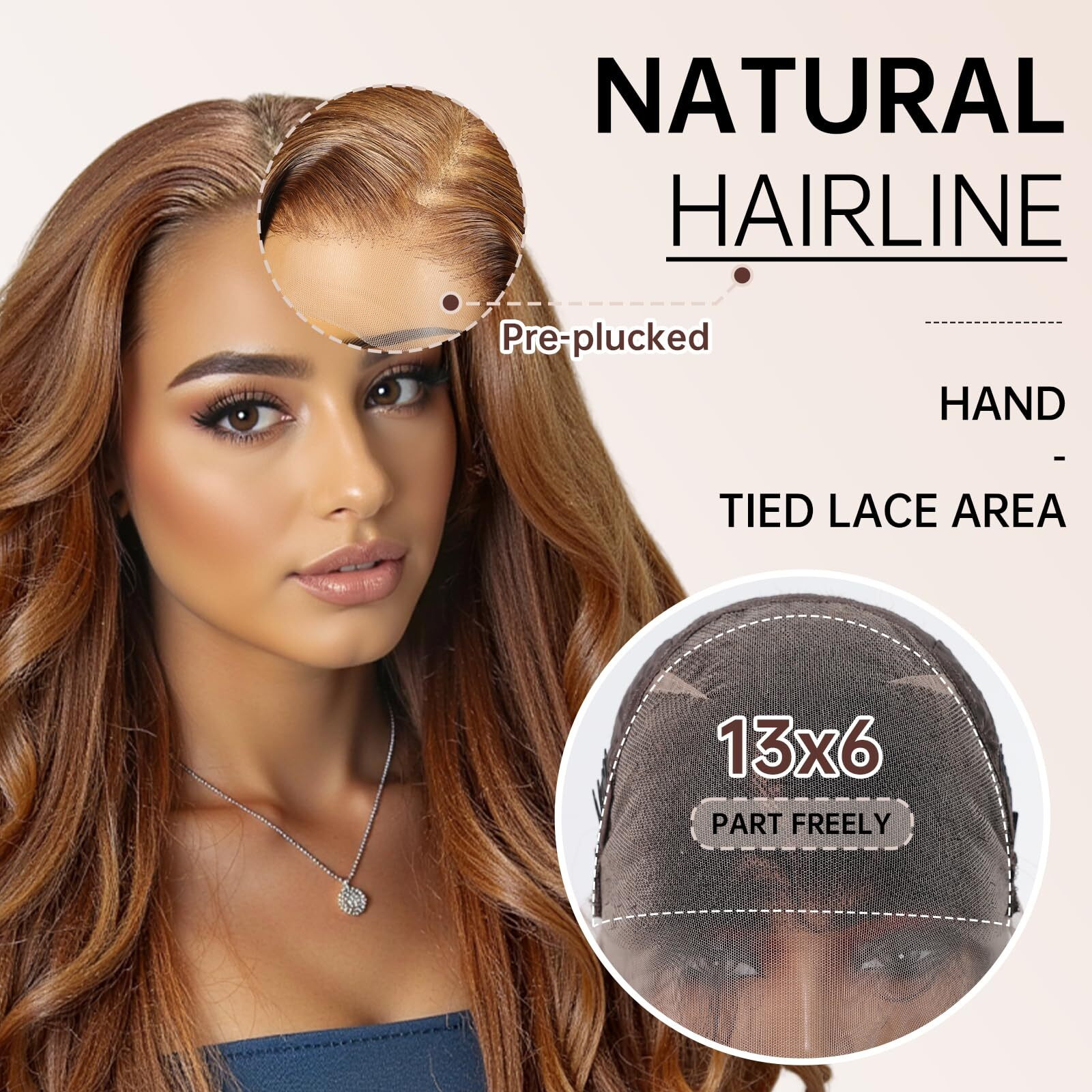 Allbell 13X6 Glueless Hd Lace Wigs,Synthetic Lace Front Wig For Black Women,24Inch Honey Brown Body Wave Hair Replacement
