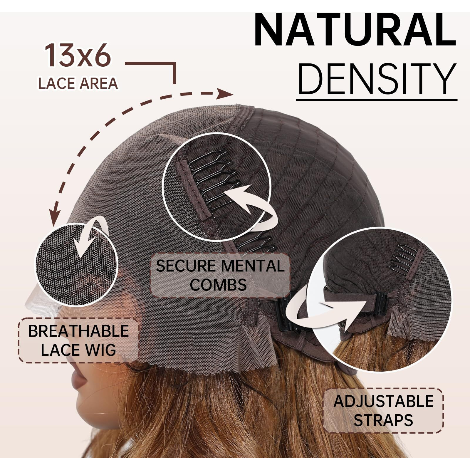 Allbell 13X6 Glueless Hd Lace Wigs,Synthetic Lace Front Wig For Black Women,24Inch Honey Brown Body Wave Hair Replacement