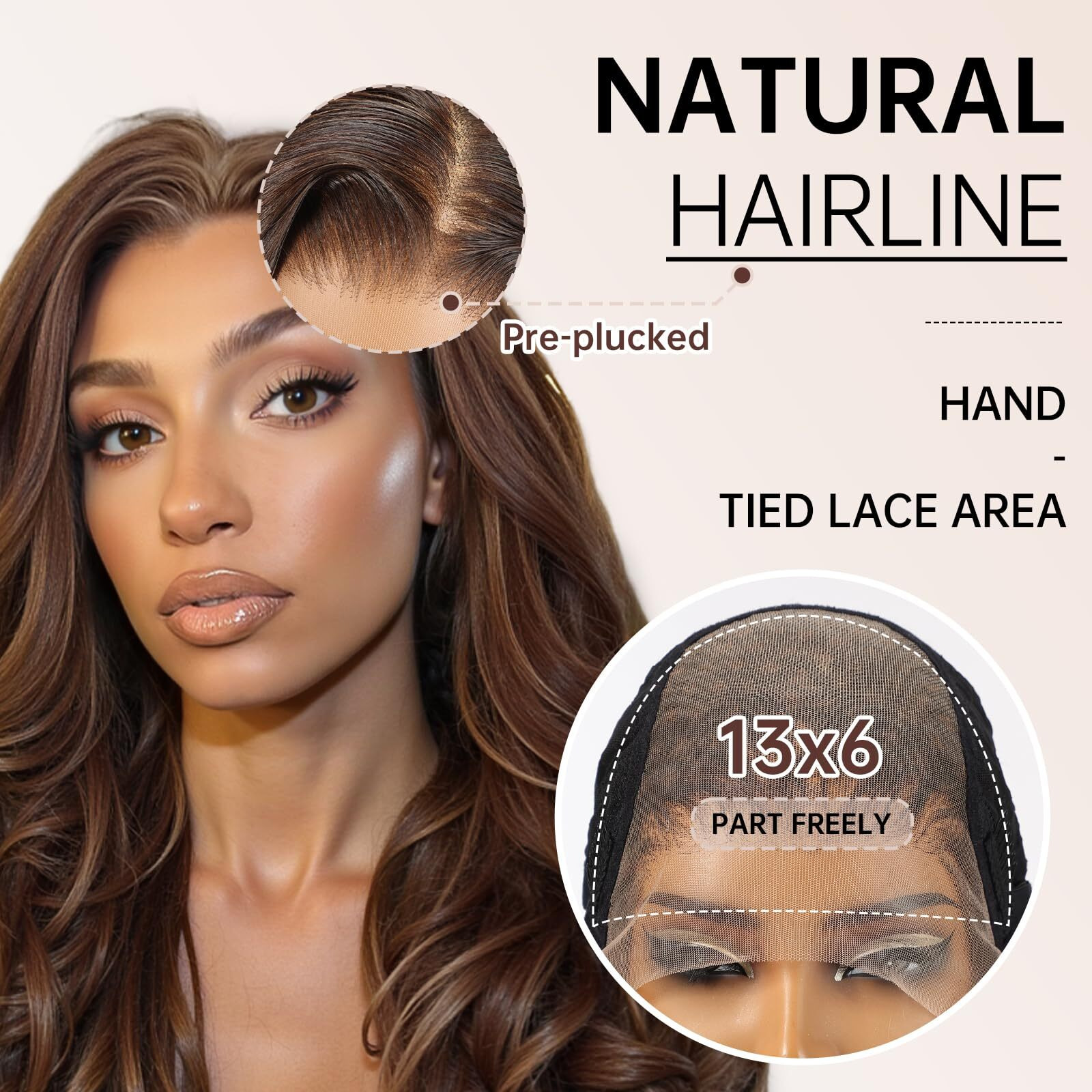 Allbell 13X6 Glueless Hd Lace Wigs,Synthetic Lace Front Wig For Women,24Inch Chocolate Brown Body Wave Hair Replacement