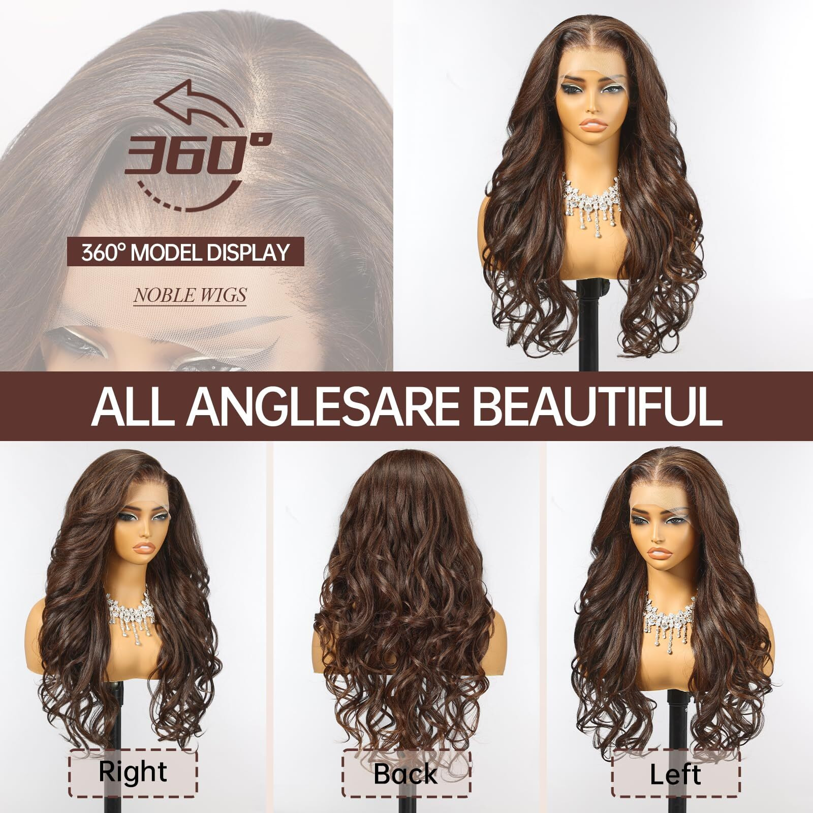 Allbell 13X6 Glueless Hd Lace Wigs,Synthetic Lace Front Wig For Women,24Inch Chocolate Brown Body Wave Hair Replacement