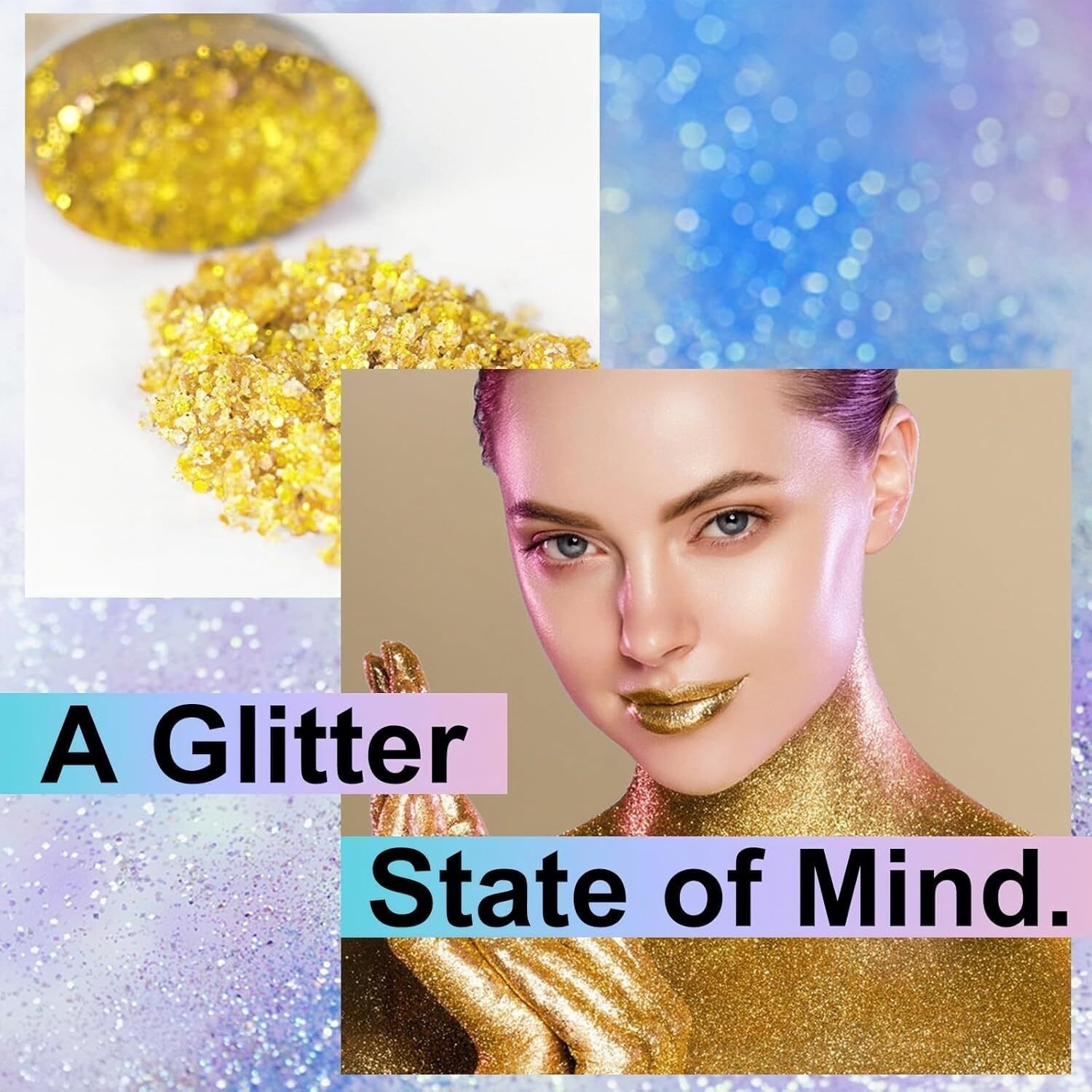 Melemando Body Glitter Stick 7 Colors Holographic Mermaid Sequins Chunky Face Glitter Stick Singer Concerts Or Music Festival Rave Glitter Makeup For Face/Body/Hair/Eyes/Lip (01 Gold)