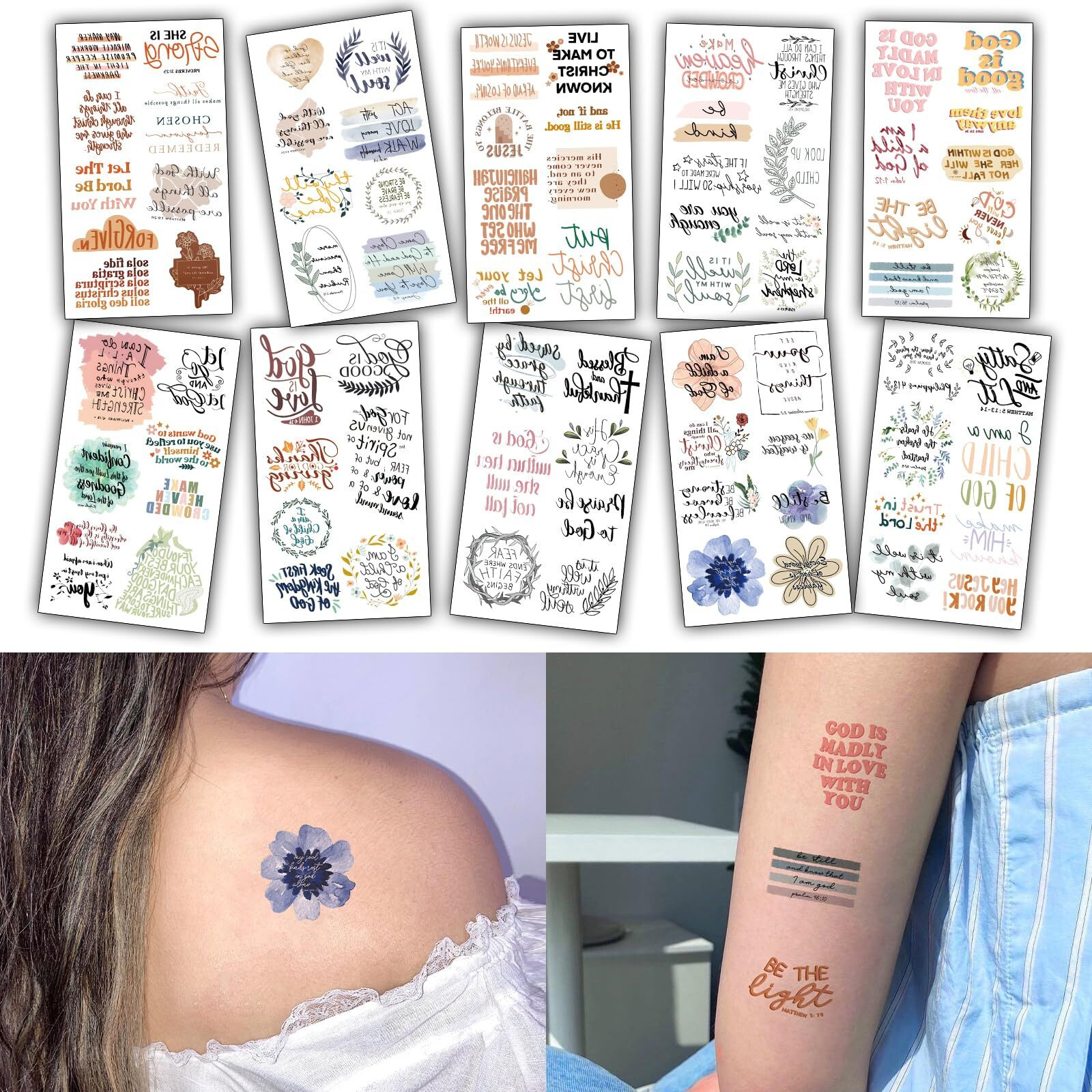 Christian Temporary Tattoos For Kids,80 Pcs Bible Verse Fake Temporary Tattoo For Adult Women Men Christian Party Favors Body Decorations Supplies,God Bless Classic Quote Tattoos For Boys Girls Q735