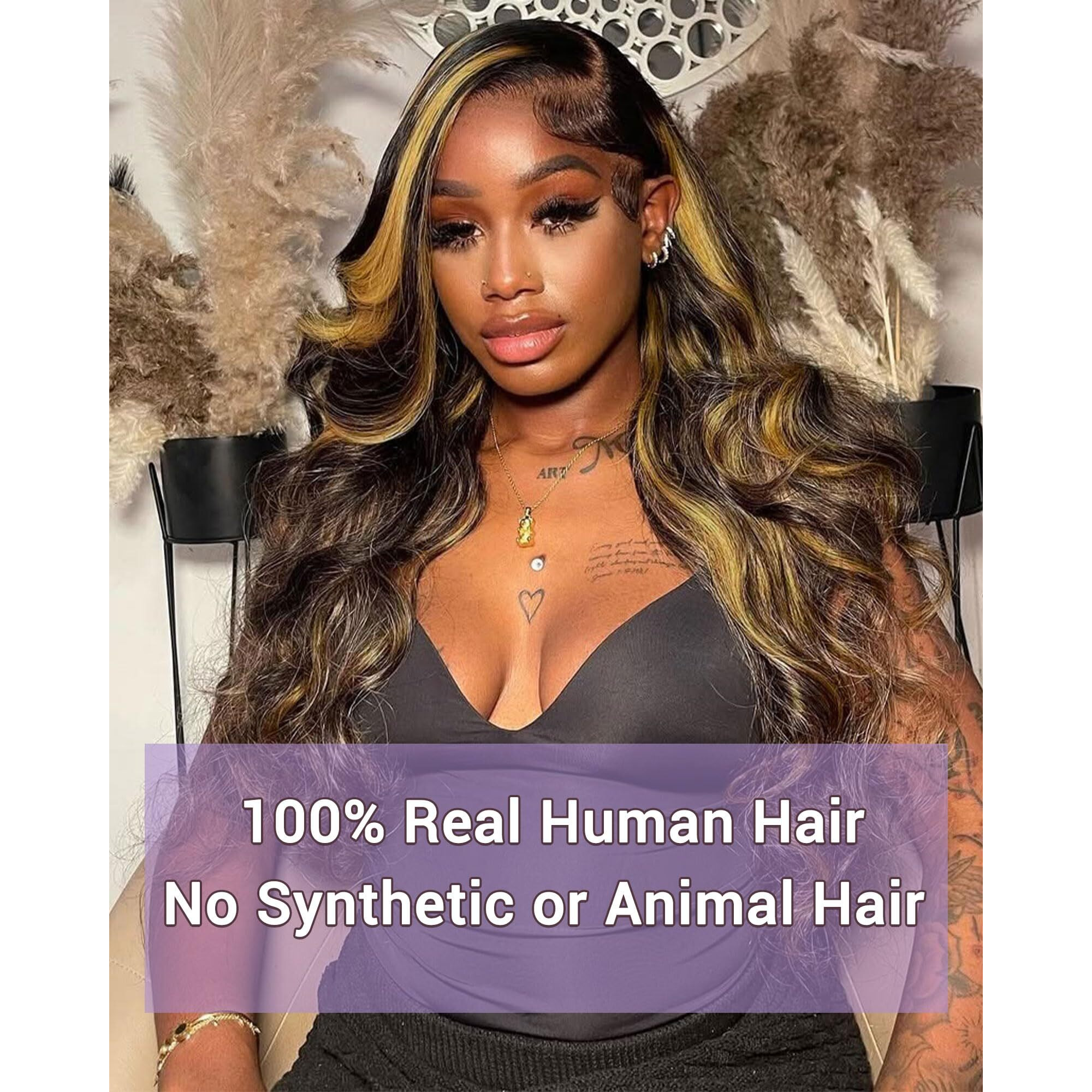 Dsekcain Highlight Yellow Golden Blonde On Chocolate Brown Color Body Wave Human Hair Bundles 100% Real Virgin Human Hair 3 Bundles Body Wave 16 18 20 Inch Colored Sew In Quick Weave
