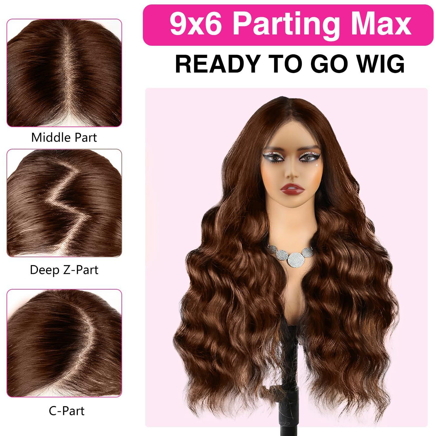 Homgoss 9X6 Hd Lace Front Wigs Human Hair 250 Density Glueless Wig Chocolate Brown Body Wave Put On And Go Wig, Built-In Elastic Band And Drawstring Double Insurance No Slip,Beginner-Friendly(32Inch)