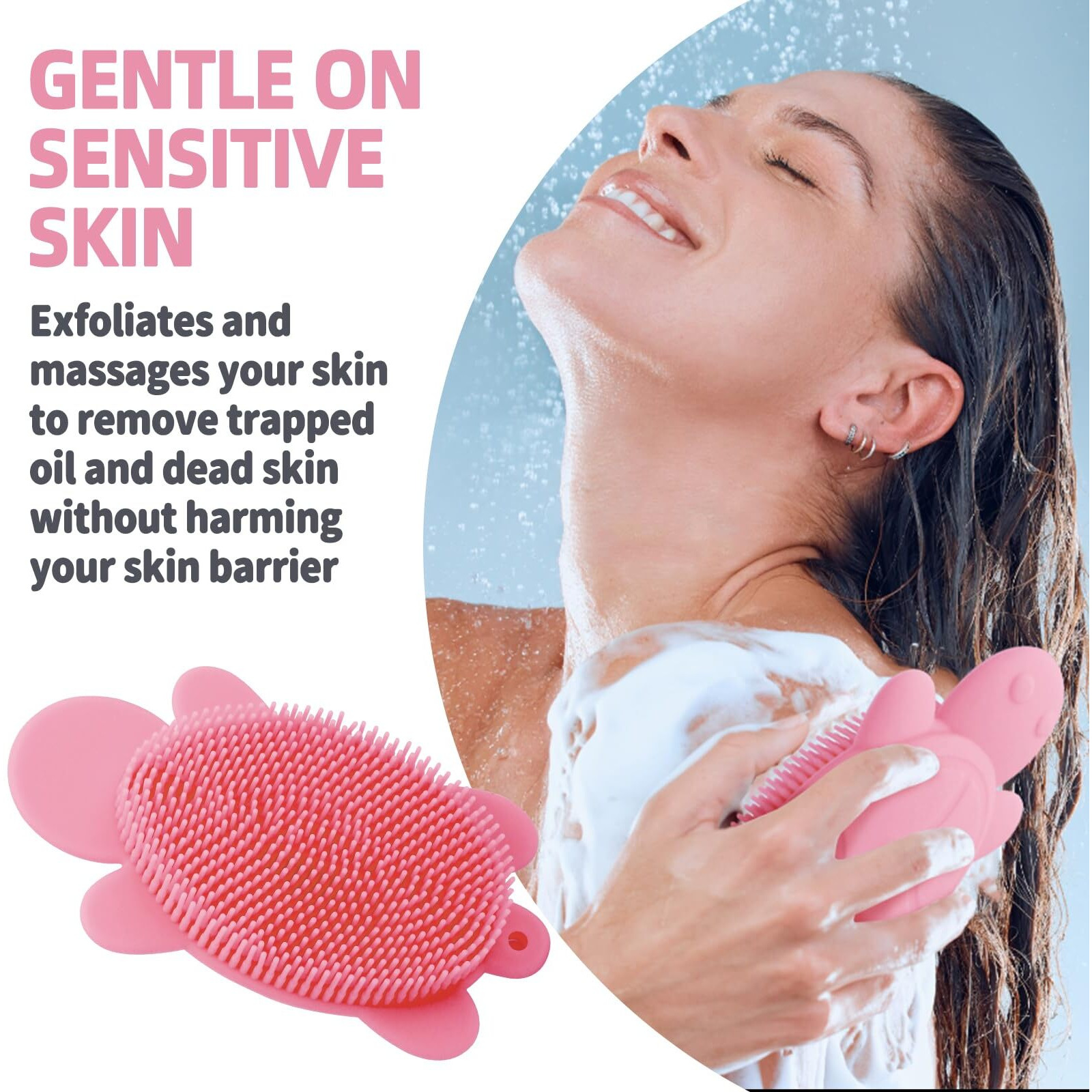 Jsyutyuz Soft And Gentle Silicone Body Scrubber, Pure Silicone Turtle Shaped Shower Brush Easy To Clean Exfoliating Bath Brush Suitable For Boys And Girls(Wathet)