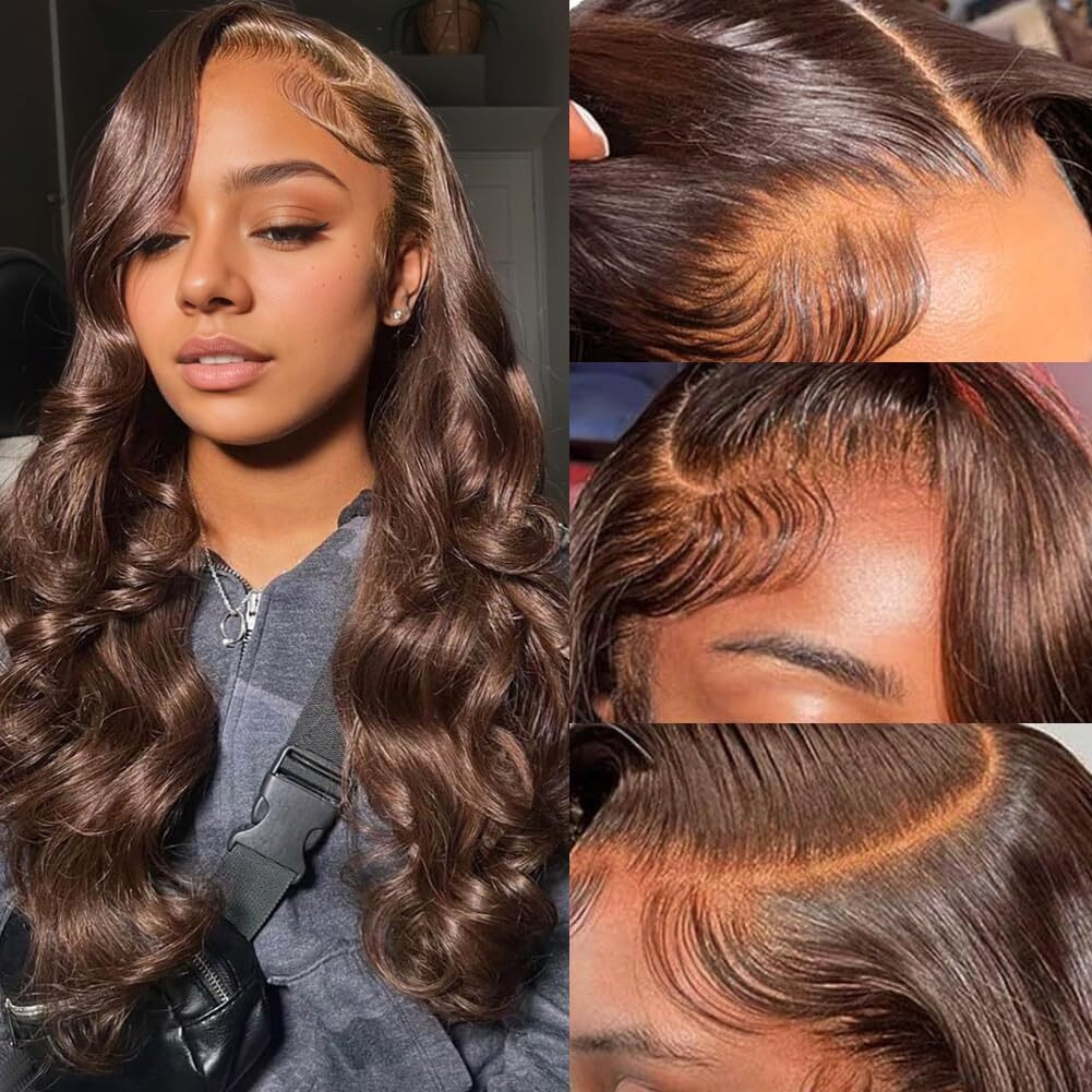 Studyy Chocolate Brown 13X6 Body Wave Lace Front Wigs Human Hair 20Inch 180% Density Hd Transparent Full Lace Front Wigs Pre Plucked With Baby Hair Lace Frontal Wigs For Women