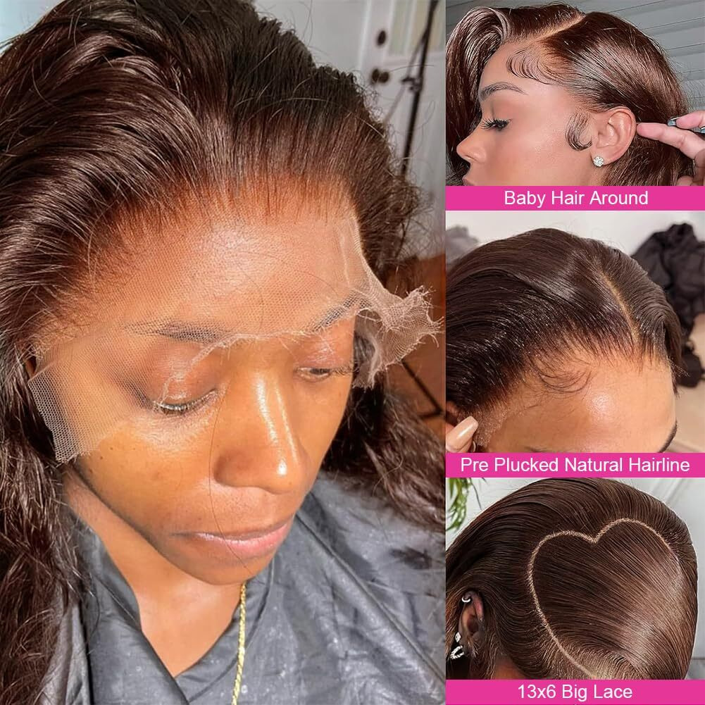 Studyy Chocolate Brown 13X6 Body Wave Lace Front Wigs Human Hair 20Inch 180% Density Hd Transparent Full Lace Front Wigs Pre Plucked With Baby Hair Lace Frontal Wigs For Women