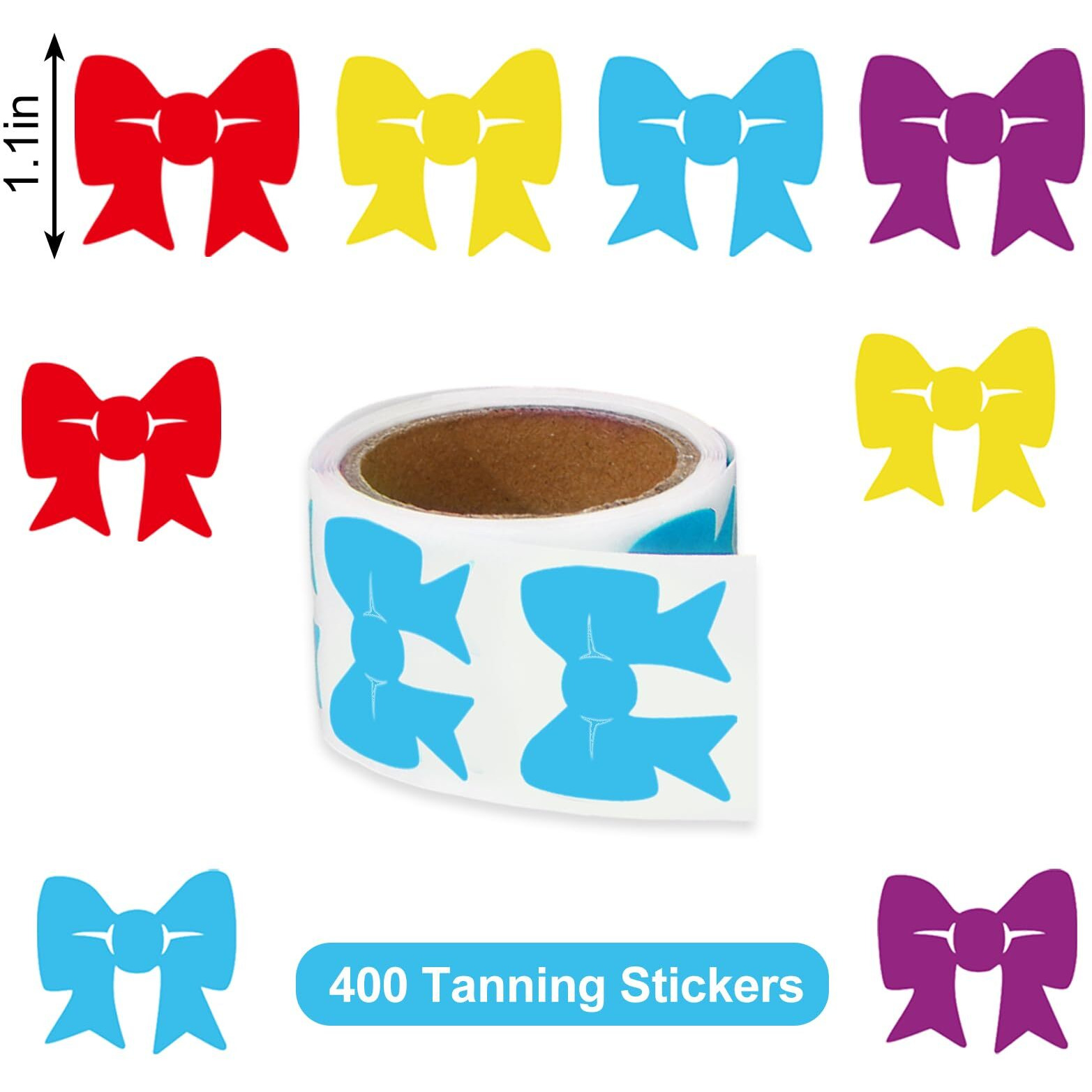 Whaline 400Pcs Bow Tanning Sunbathing Stickers Red Yellow Blue Purple Self Adhesive Body Decals For Summer Beach Coquette Salon Party Supplies