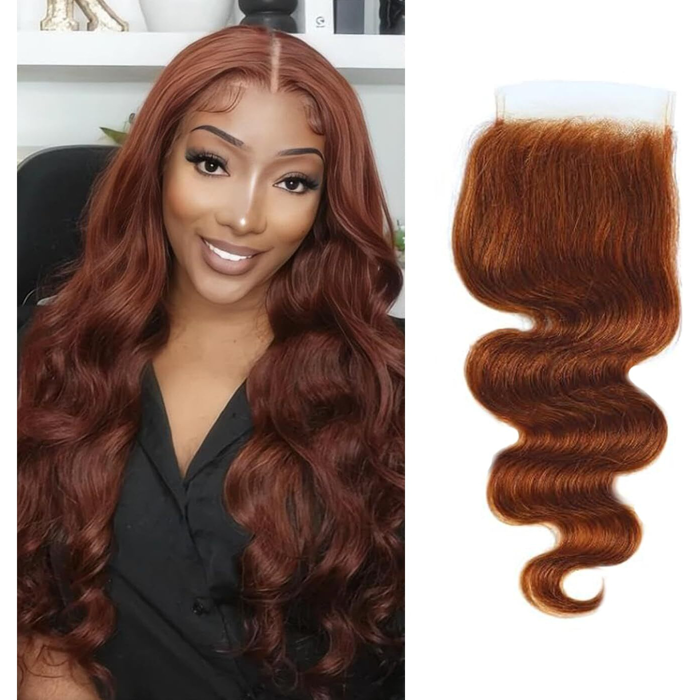 5X5 Closure Reddish Brown 33B Color Body Wave Closure Invisible Hd Lace Closure Brazilian Human Hair Extensions Preplucked Bleached Knots Wet And Wavy For Women 20 Inch