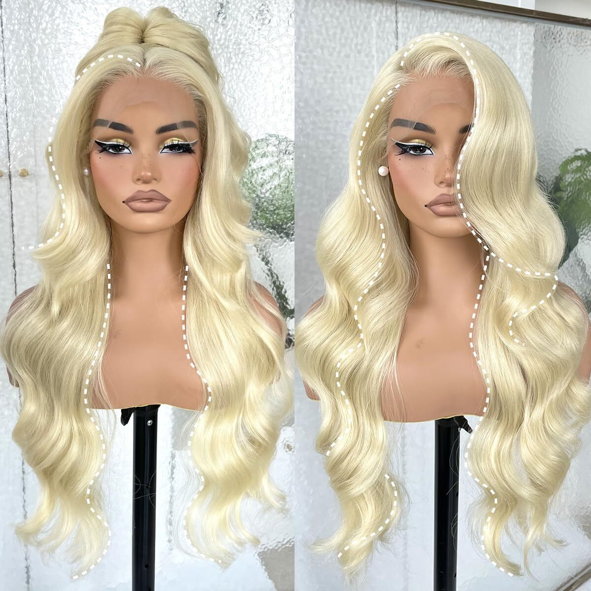 13X6 Hd Glueless Lace Frontal Wigs Pre-Plucked, 200 Density 613 Blonde Similar Human Hair Synthetic Long Body Wave Lace Front Wig Ready To Wear, 26Inch 613 Blonde